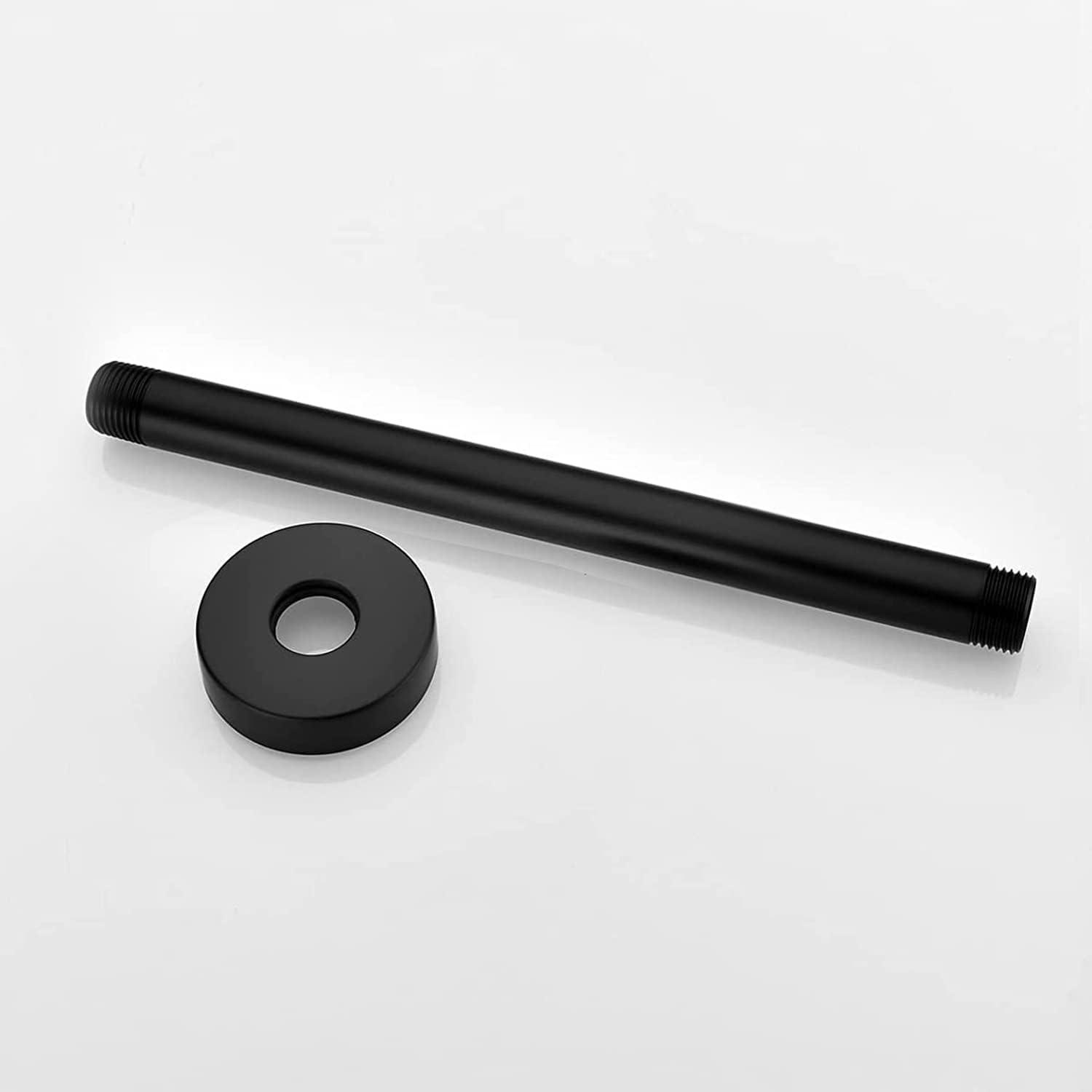 imageGabrylly 8 Inches Round Celing Shower Arm with Flange Solid Brass Matte black