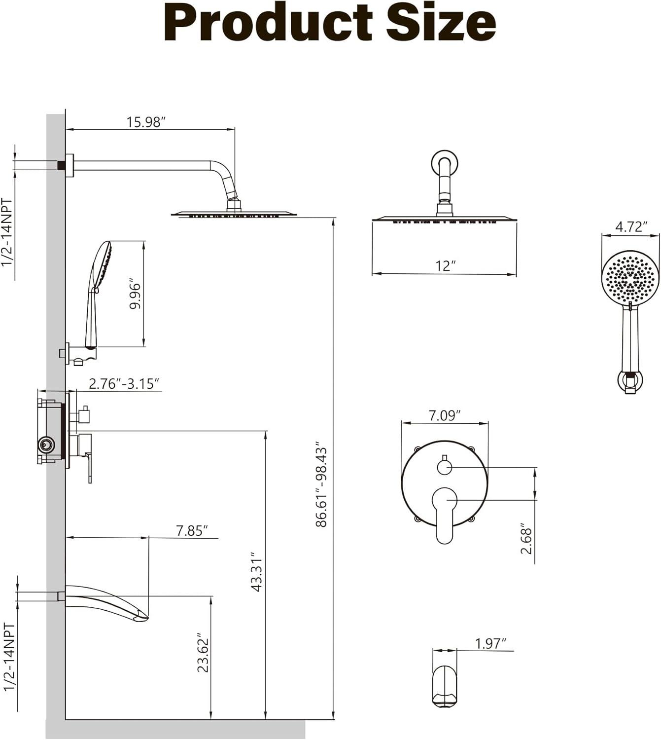imageGabrylly Gold Shower Head System Shower Faucet Set with Pressure Balance Shower Valve 10 Inch Shower Heads with 5Setting handheld Spray Combo High Pressure Shower Fixtures Brushed GoldMatte Black