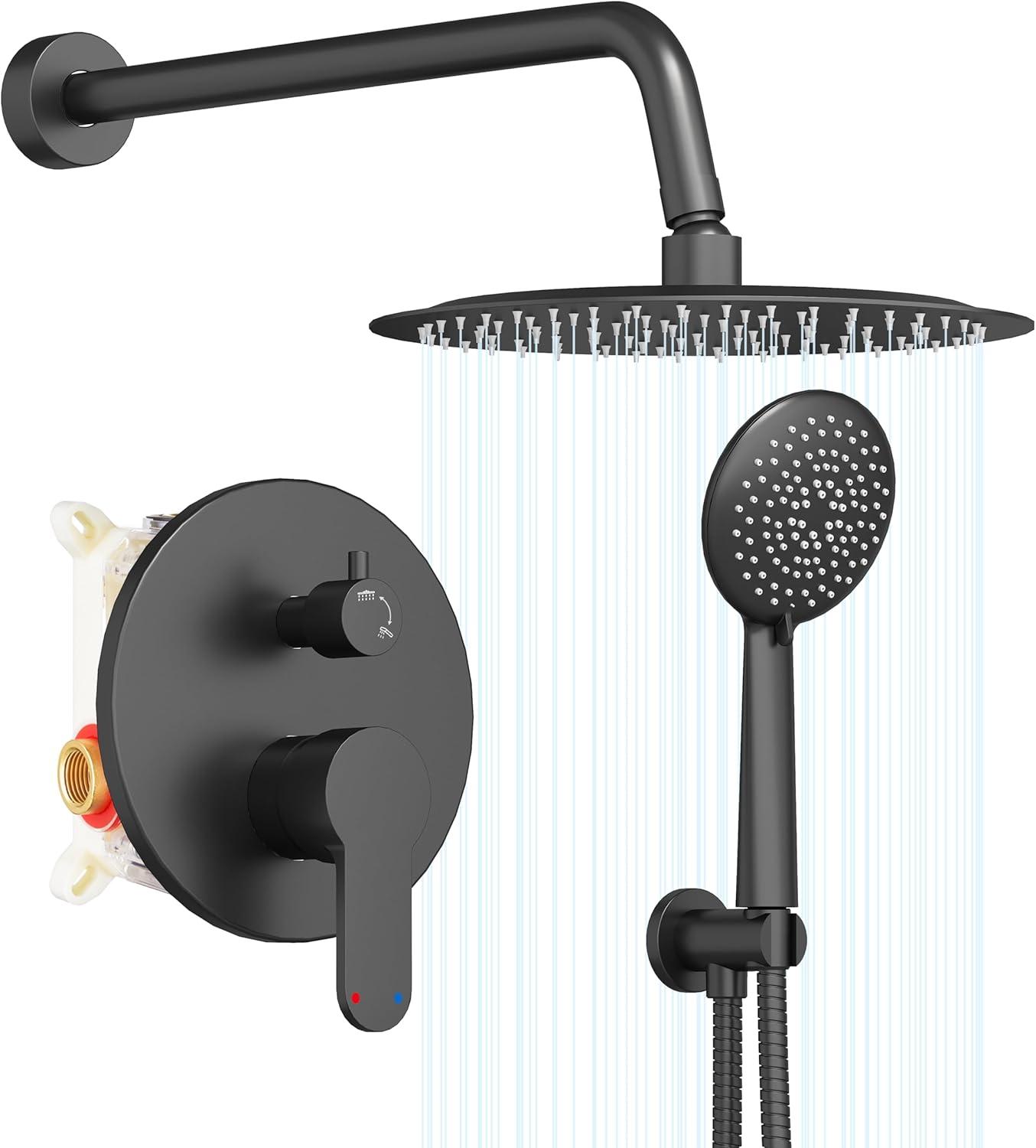 imageGabrylly Gold Shower Head System Shower Faucet Set with Pressure Balance Shower Valve 10 Inch Shower Heads with 5Setting handheld Spray Combo High Pressure Shower Fixtures Brushed GoldMatte Black