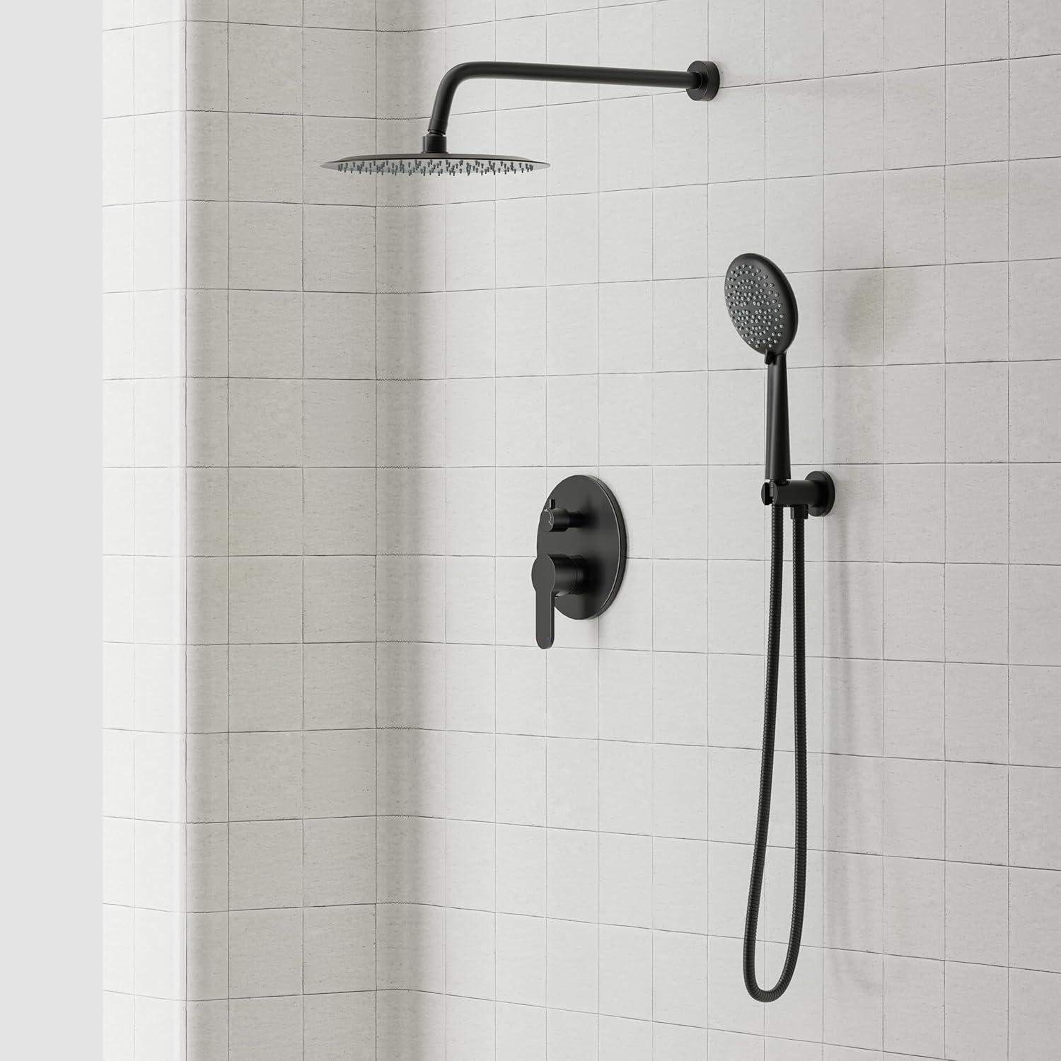 imageGabrylly Gold Shower Head System Shower Faucet Set with Pressure Balance Shower Valve 10 Inch Shower Heads with 5Setting handheld Spray Combo High Pressure Shower Fixtures Brushed GoldMatte Black