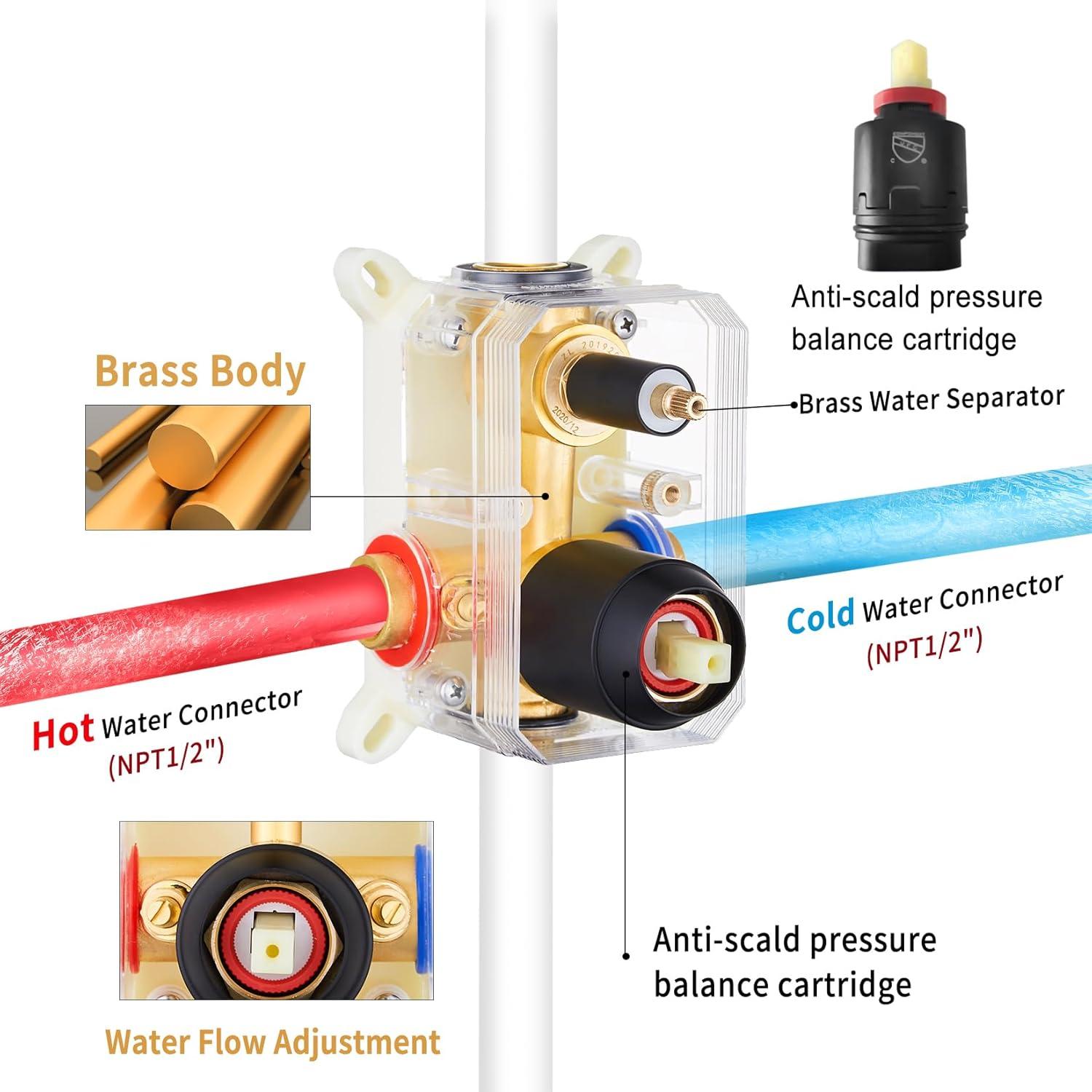 imageGabrylly Gold Shower Head System Shower Faucet Set with Pressure Balance Shower Valve 10 Inch Shower Heads with 5Setting handheld Spray Combo High Pressure Shower Fixtures Brushed GoldMatte Black
