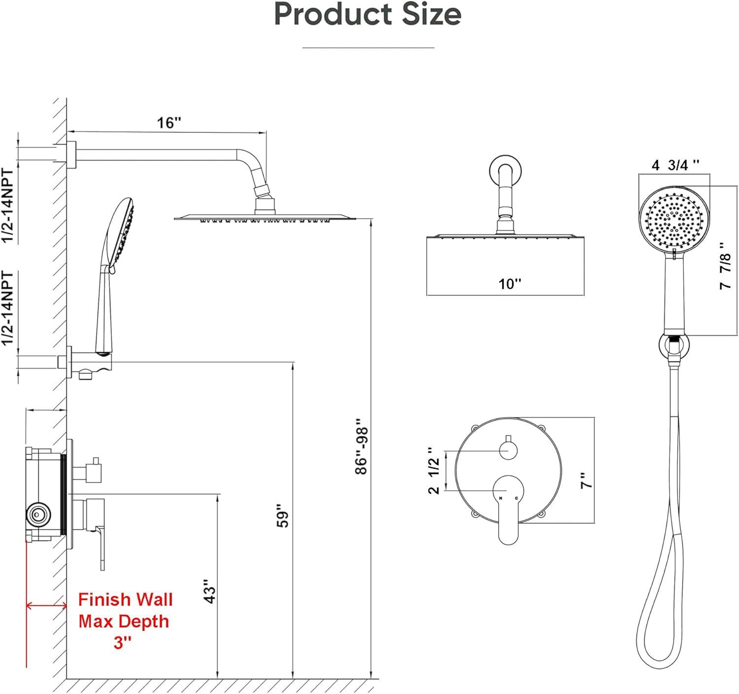 imageGabrylly Gold Shower Head System Shower Faucet Set with Pressure Balance Shower Valve 10 Inch Shower Heads with 5Setting handheld Spray Combo High Pressure Shower Fixtures Brushed GoldBrushed Gold