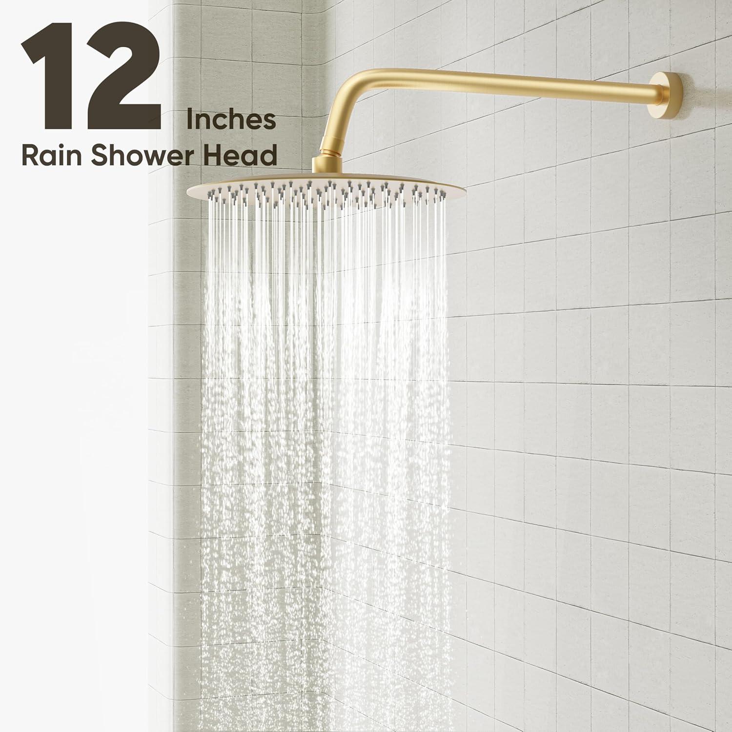 imageGabrylly Gold Shower Head System Shower Faucet Set with Pressure Balance Shower Valve 10 Inch Shower Heads with 5Setting handheld Spray Combo High Pressure Shower Fixtures Brushed GoldBrushed Gold