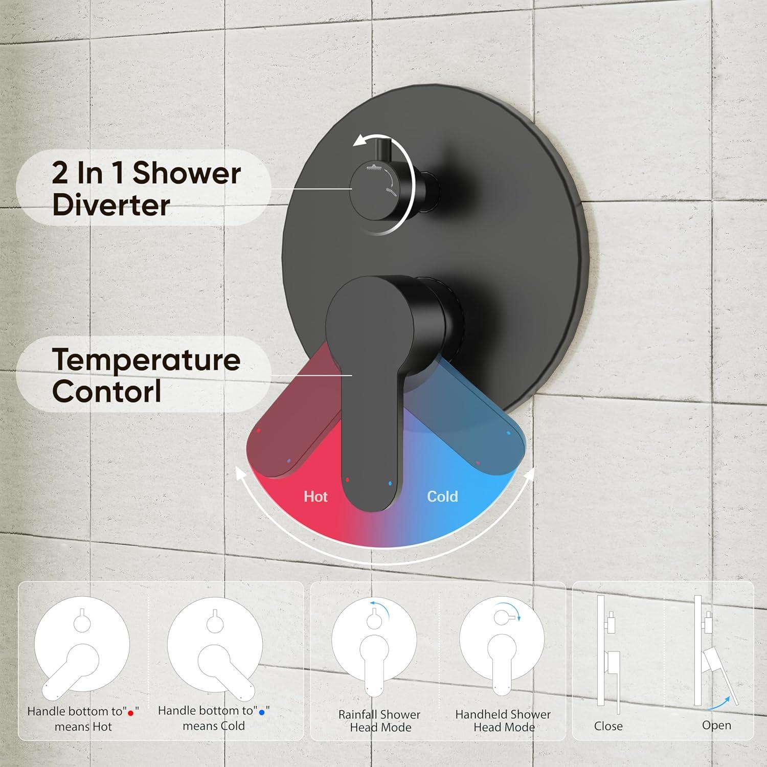 imageGabrylly Gold Shower Head System Shower Faucet Set with Pressure Balance Shower Valve 10 Inch Shower Heads with 5Setting handheld Spray Combo High Pressure Shower Fixtures Brushed GoldMatte Black