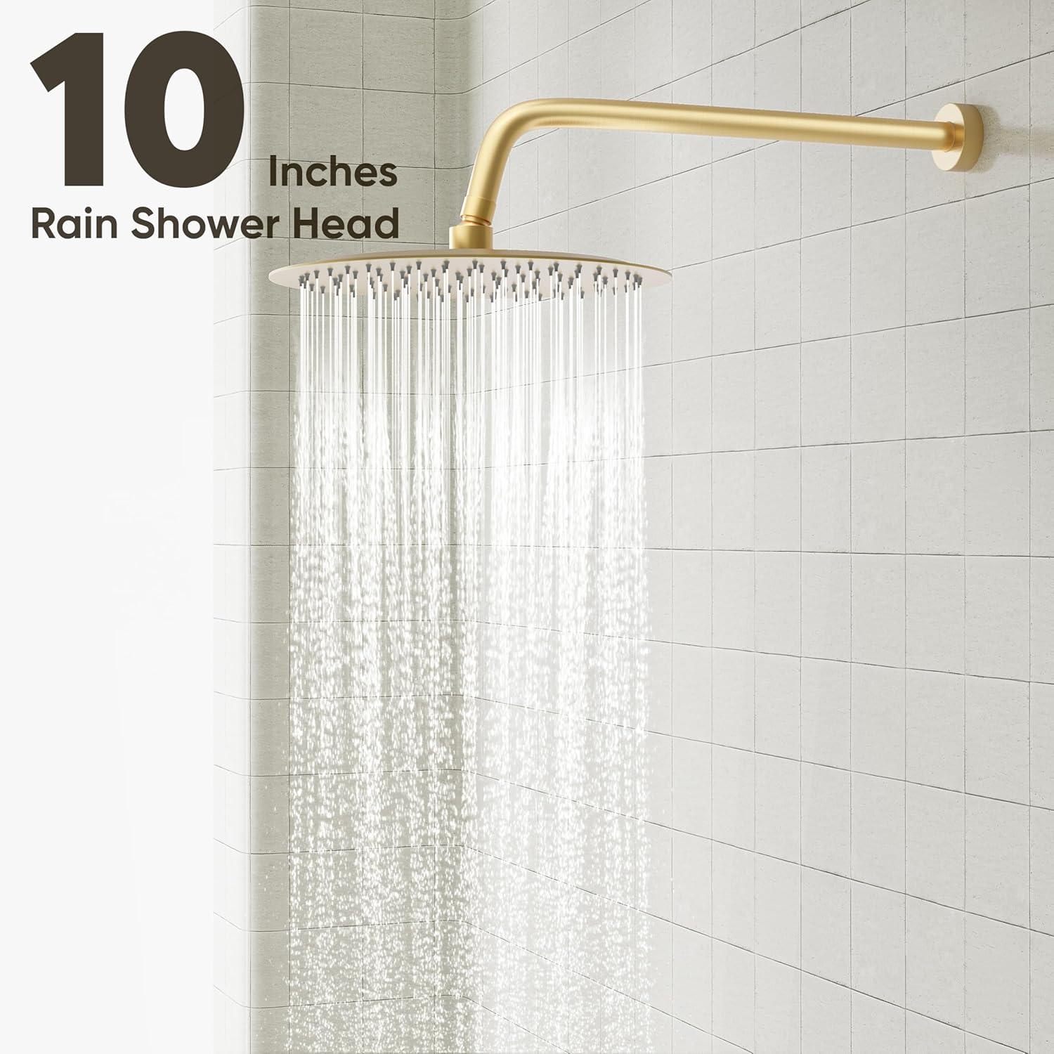 imageGabrylly Gold Shower Head System Shower Faucet Set with Pressure Balance Shower Valve 10 Inch Shower Heads with 5Setting handheld Spray Combo High Pressure Shower Fixtures Brushed GoldBrushed Gold