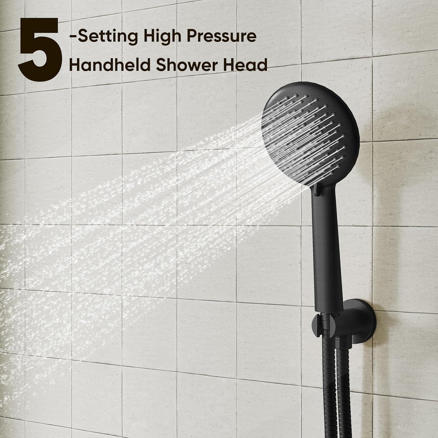 imageGabrylly Gold Shower Head System Shower Faucet Set with Pressure Balance Shower Valve 10 Inch Shower Heads with 5Setting handheld Spray Combo High Pressure Shower Fixtures Brushed GoldMatte Black