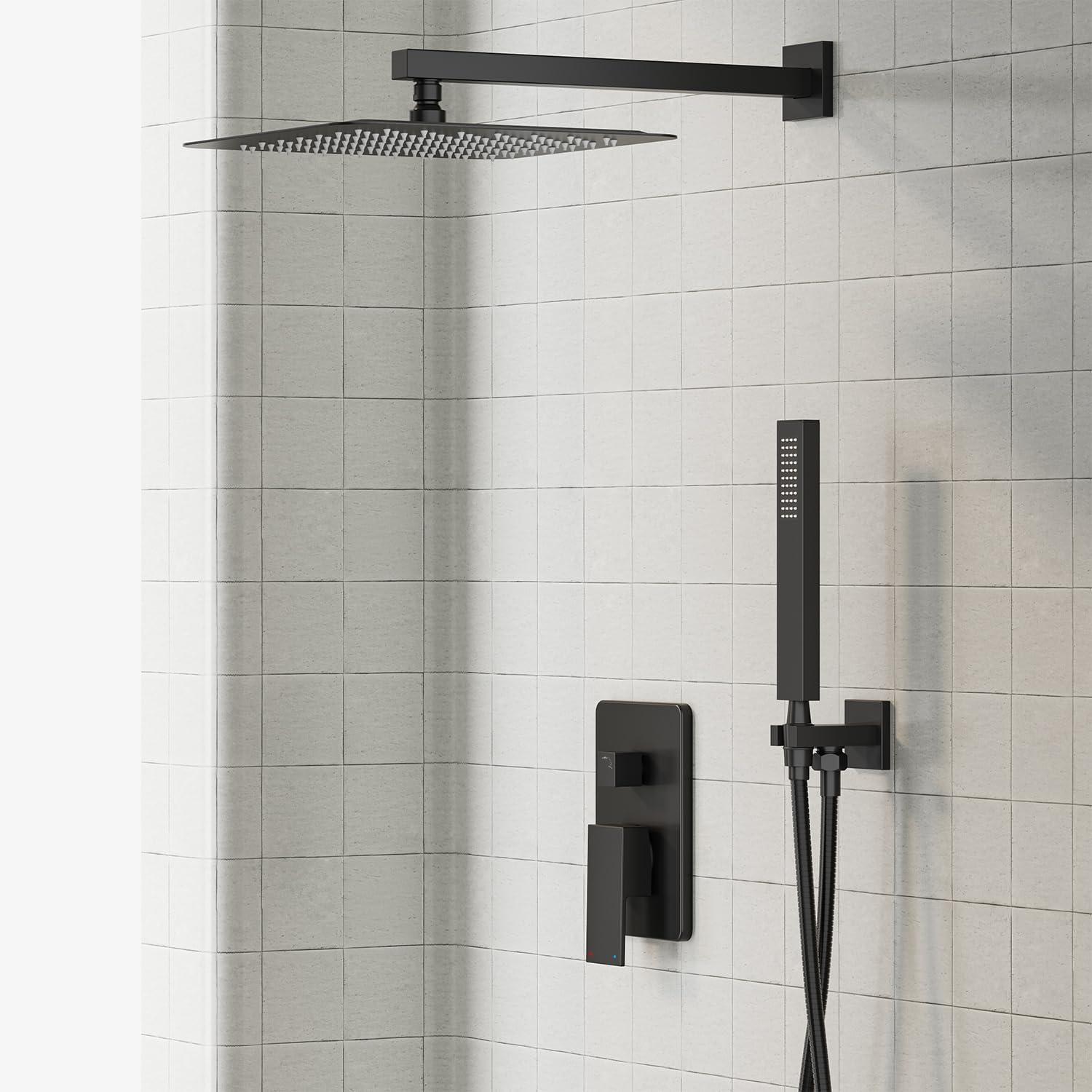 imageGabrylly Gold Shower System HighPressure 10quot Stainless Steel Rain Showerhead with handheld Spray Combo Rainfall Shower Faucet Set Complete 2 Way Valve Included Brushed GoldMatte Black