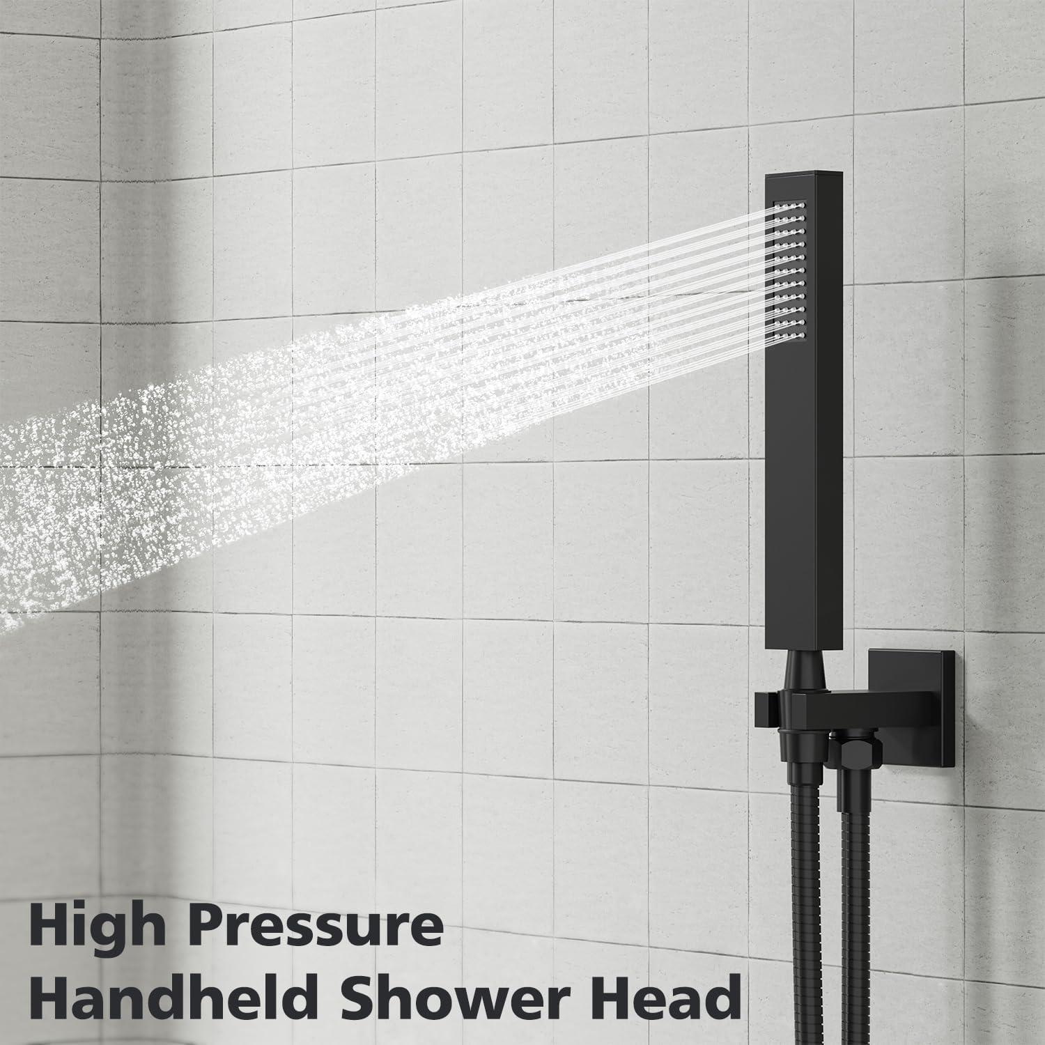 imageGabrylly Gold Shower System HighPressure 10quot Stainless Steel Rain Showerhead with handheld Spray Combo Rainfall Shower Faucet Set Complete 2 Way Valve Included Brushed GoldMatte Black