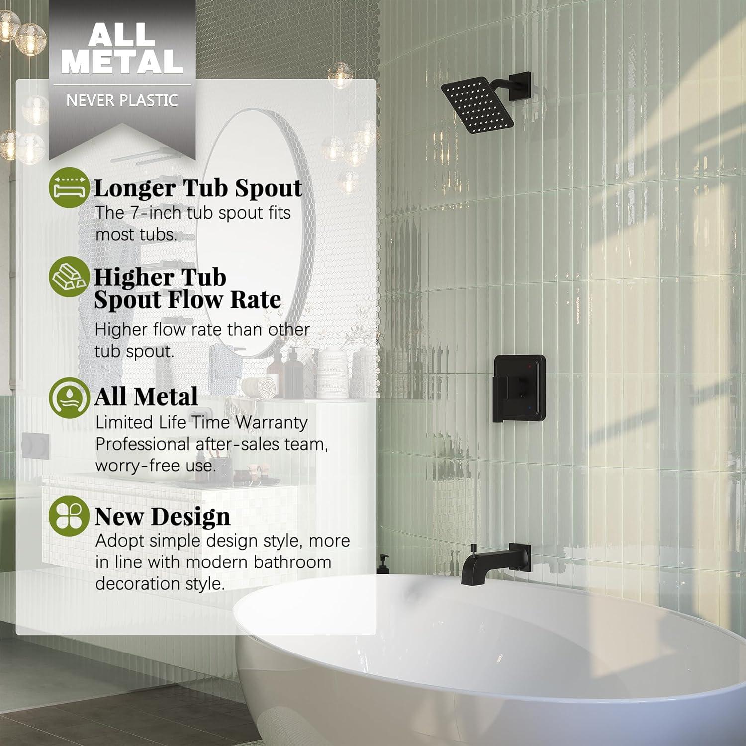 imageGabrylly Shower Faucet Set Bathtub Faucet with 6quot Rain Black Shower Head and Handle Set SingleHandle Tub Shower Trim Kit with Valve Matte Black