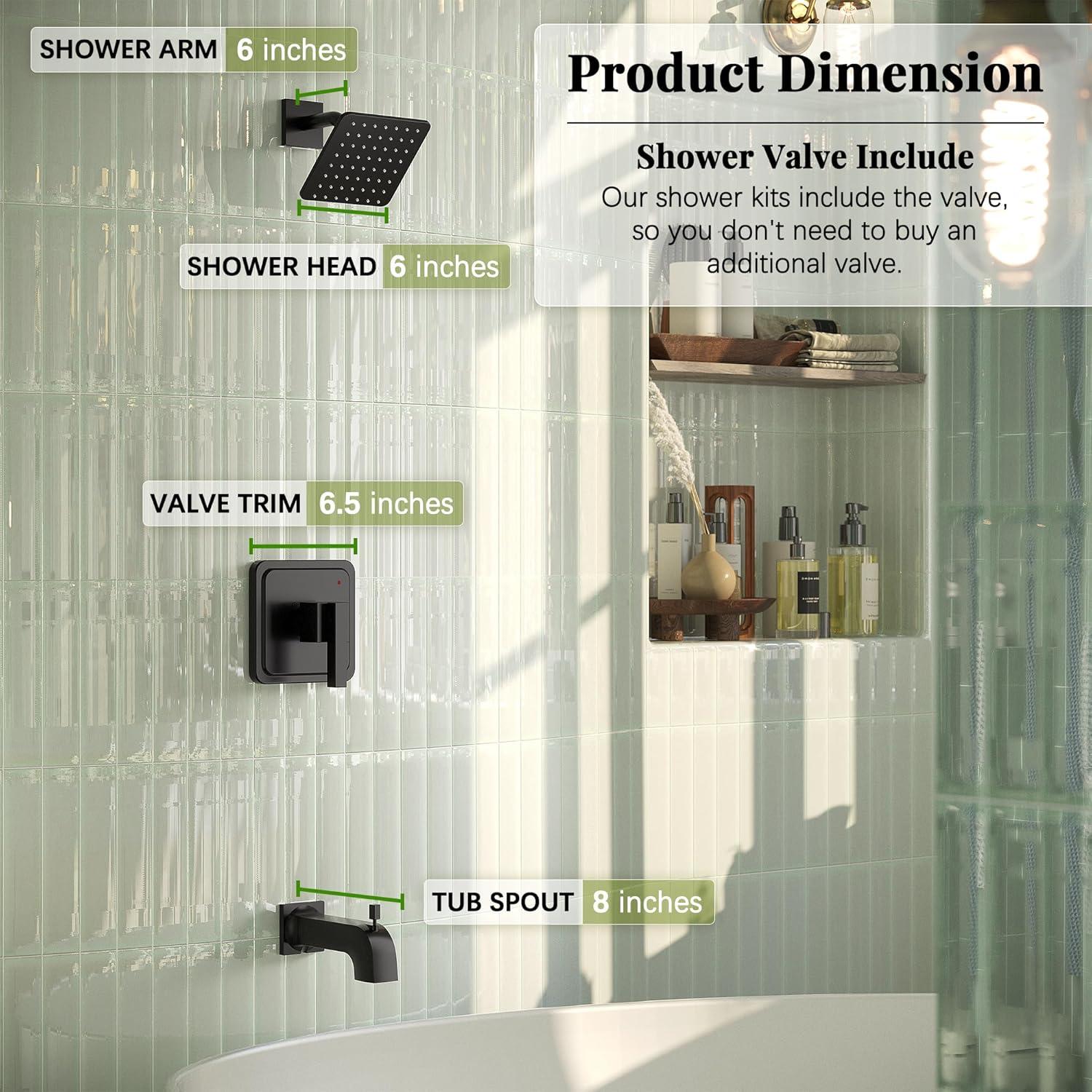 imageGabrylly Shower Faucet Set Bathtub Faucet with 6quot Rain Black Shower Head and Handle Set SingleHandle Tub Shower Trim Kit with Valve Matte Black