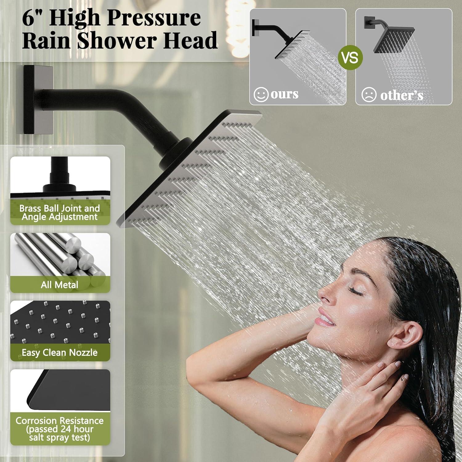 imageGabrylly Shower Faucet Set Bathtub Faucet with 6quot Rain Black Shower Head and Handle Set SingleHandle Tub Shower Trim Kit with Valve Matte Black