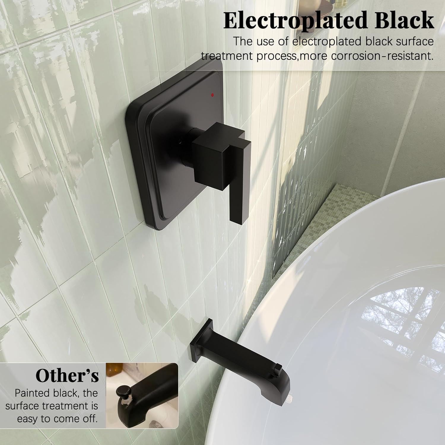 imageGabrylly Shower Faucet Set Bathtub Faucet with 6quot Rain Black Shower Head and Handle Set SingleHandle Tub Shower Trim Kit with Valve Matte Black