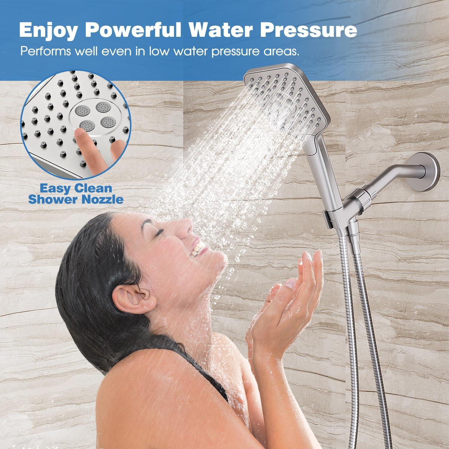 imageGabrylly Shower Head with handheld High Pressure 3Setting Handheld Shower Head Set with 59quot Stainless Steel Shower Hose and Angle Adjustable Bracket Brushed NickelBrushed Nickel