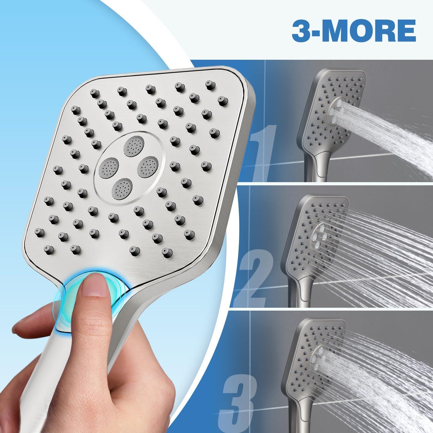 imageGabrylly Shower Head with handheld High Pressure 3Setting Handheld Shower Head Set with 59quot Stainless Steel Shower Hose and Angle Adjustable Bracket Brushed NickelBrushed Nickel