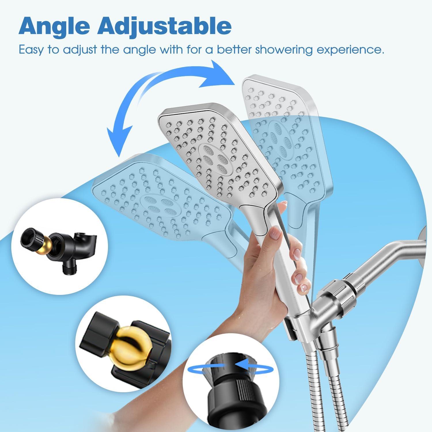 imageGabrylly Shower Head with handheld High Pressure 3Setting Handheld Shower Head Set with 59quot Stainless Steel Shower Hose and Angle Adjustable Bracket Brushed NickelBrushed Nickel