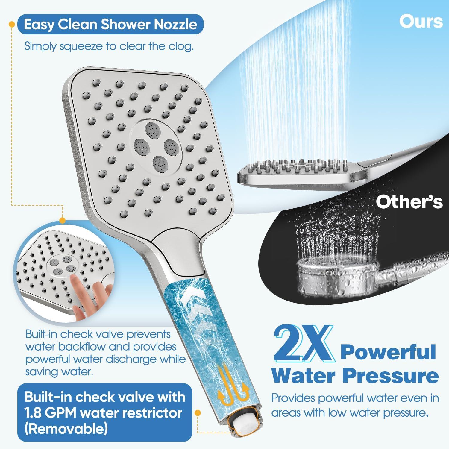 imageGabrylly Shower Head with handheld High Pressure 3Setting Handheld Shower Head Set with 59quot Stainless Steel Shower Hose and Angle Adjustable Bracket Brushed NickelBrushed Nickel