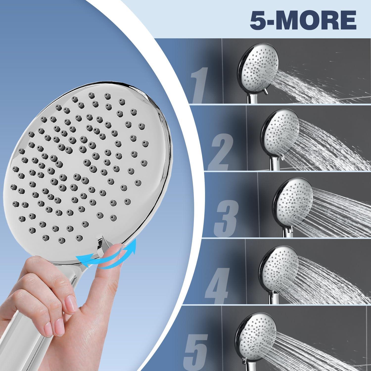 imageGabrylly Shower Head with handheld High Pressure 5Setting Handheld Shower Head Set with 59quot Stainless Steel Shower Hose and Angle Adjustable Bracket Brushed NickelChrome