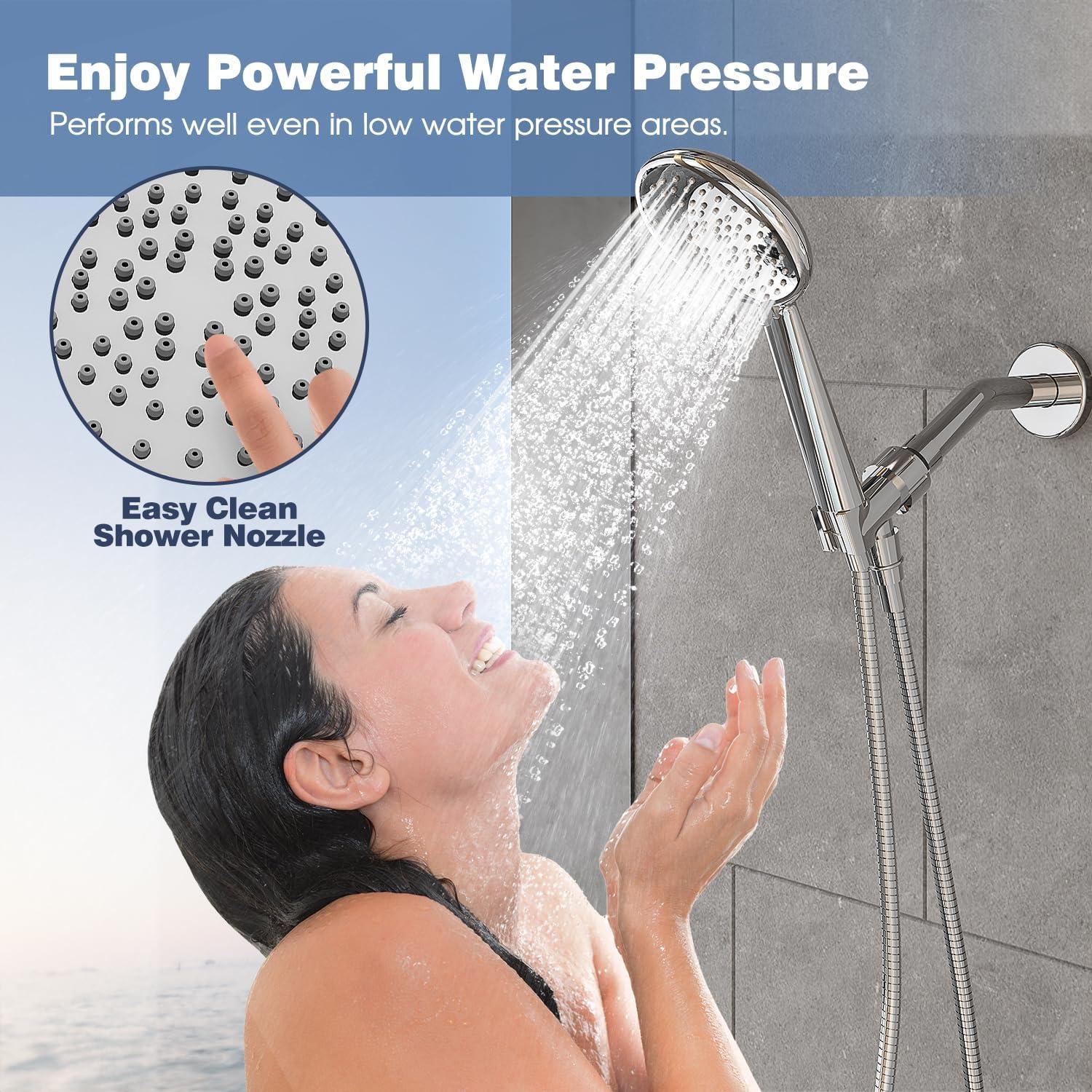 imageGabrylly Shower Head with handheld High Pressure 5Setting Handheld Shower Head Set with 59quot Stainless Steel Shower Hose and Angle Adjustable Bracket Brushed NickelChrome