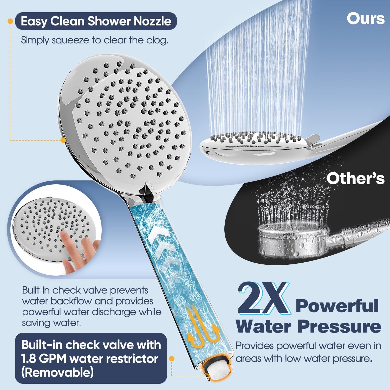 imageGabrylly Shower Head with handheld High Pressure 5Setting Handheld Shower Head Set with 59quot Stainless Steel Shower Hose and Angle Adjustable Bracket Brushed NickelChrome
