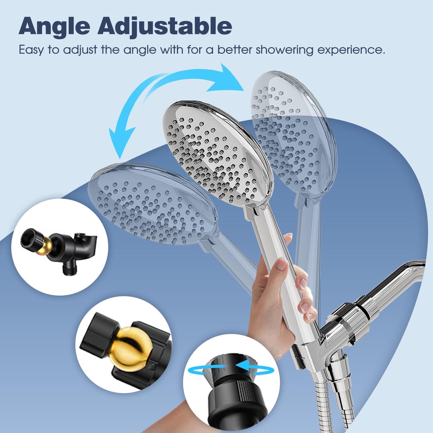 imageGabrylly Shower Head with handheld High Pressure 5Setting Handheld Shower Head Set with 59quot Stainless Steel Shower Hose and Angle Adjustable Bracket Brushed NickelChrome