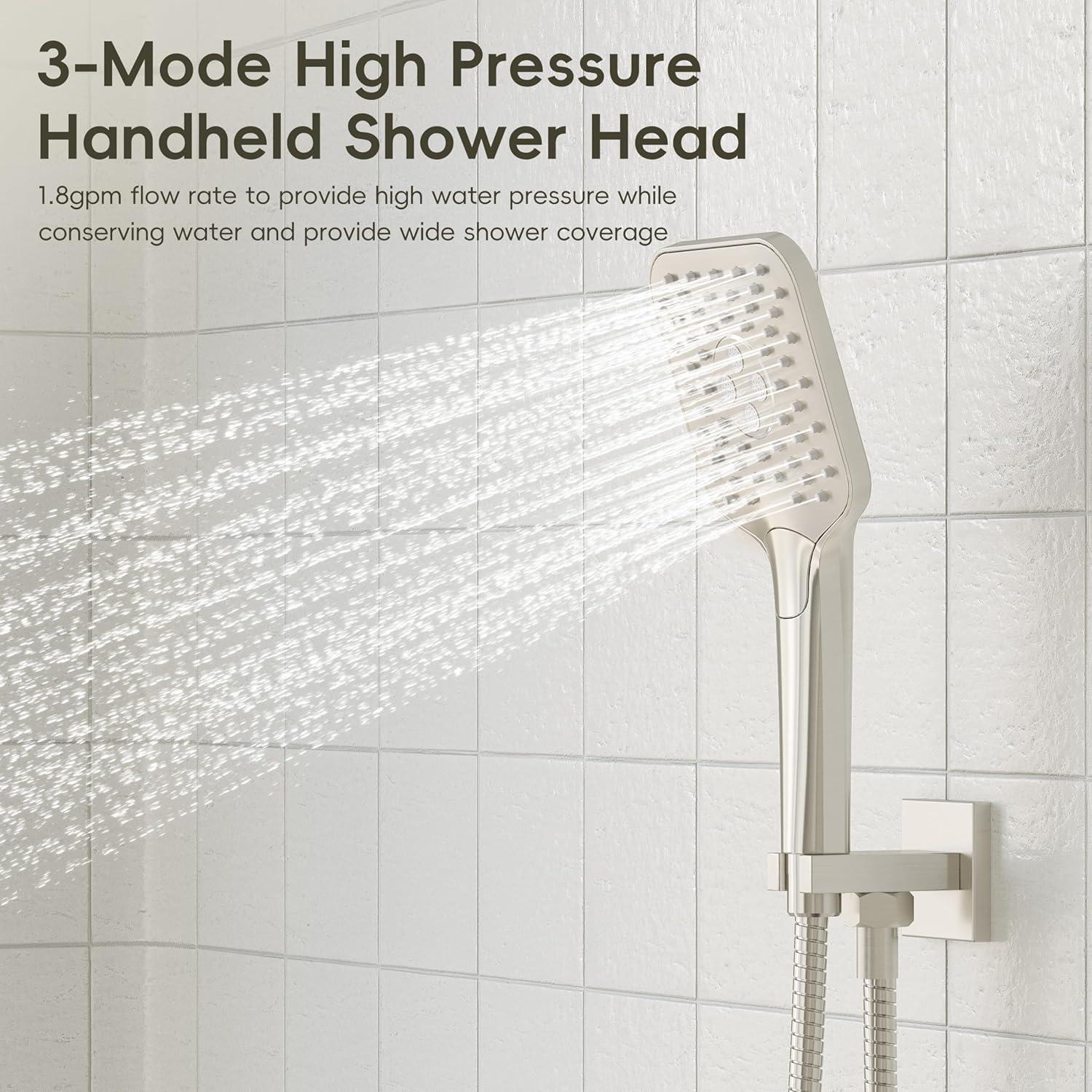 imageGabrylly Shower System 10 Inches Rain Shower Heads with Handheld Spray Combo Wall Mounted Shower Faucets Sets Complete with Shower Valve Kit Shower Head and Handle Set Matte BlackBrushed Nickel