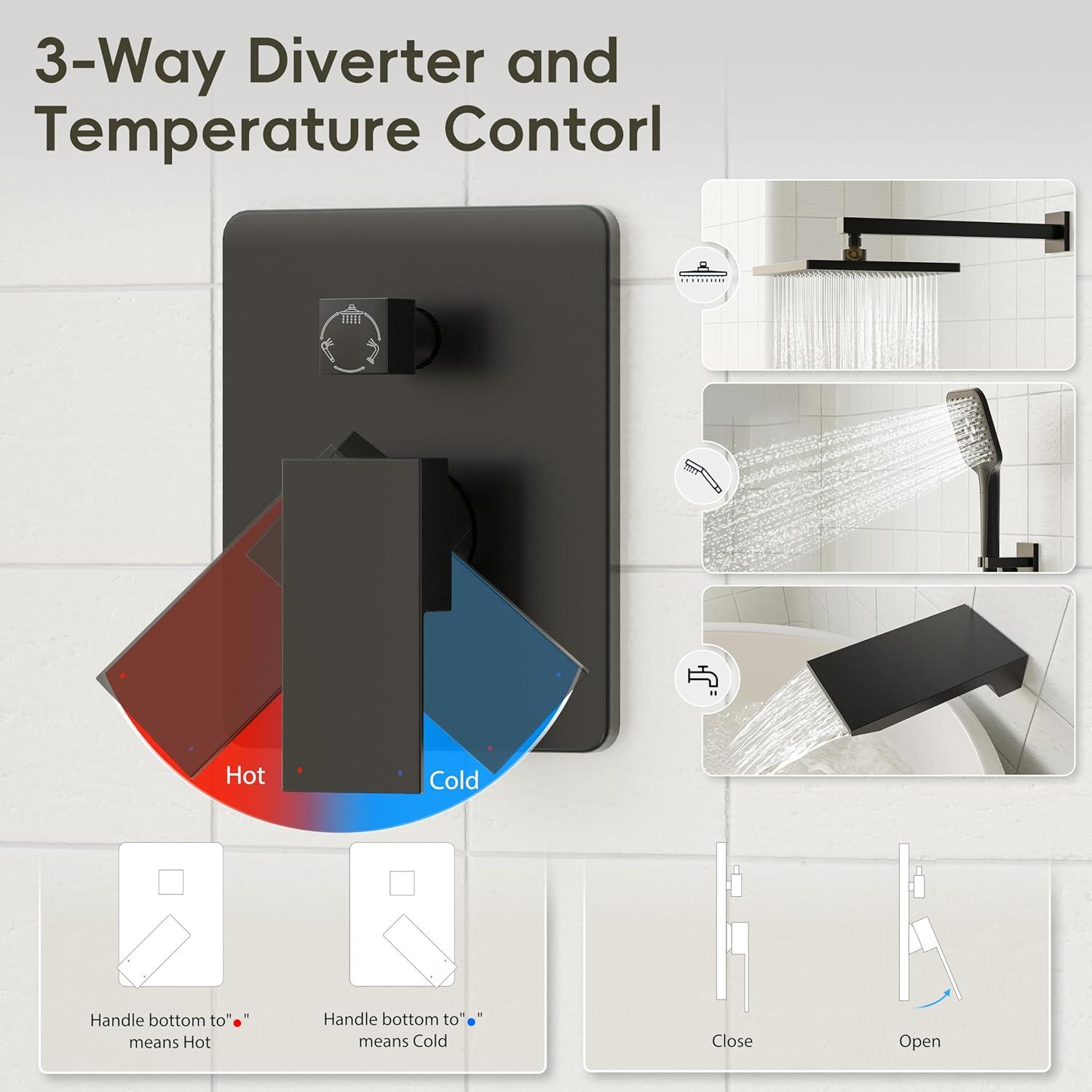 imageGabrylly Shower System 10 Inches Rain Shower Heads with Handheld Spray Combo Wall Mounted Shower Faucets Sets Complete with Shower Valve Kit Shower Head and Handle Set Matte BlackMatte Black