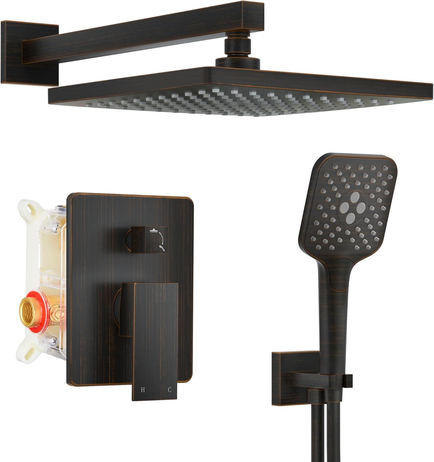 imageGabrylly Shower System 10 Inches Rain Shower Heads with Handheld Spray Combo Wall Mounted Shower Faucets Sets Complete with Shower Valve Kit Shower Head and Handle Set Matte BlackOil Rubbed Bronze