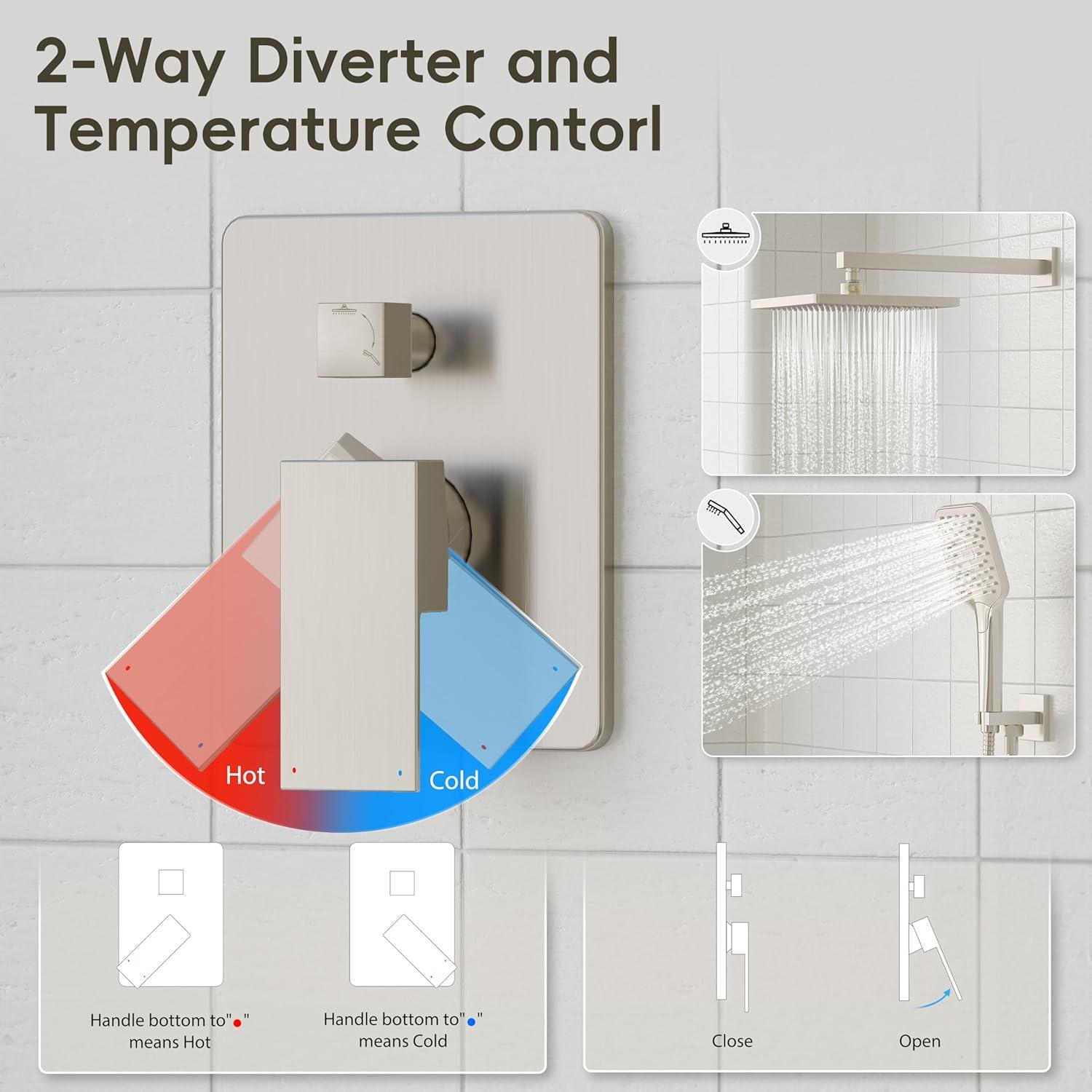 imageGabrylly Shower System 10 Inches Rain Shower Heads with Handheld Spray Combo Wall Mounted Shower Faucets Sets Complete with Shower Valve Kit Shower Head and Handle Set Matte BlackBrushed Nickel
