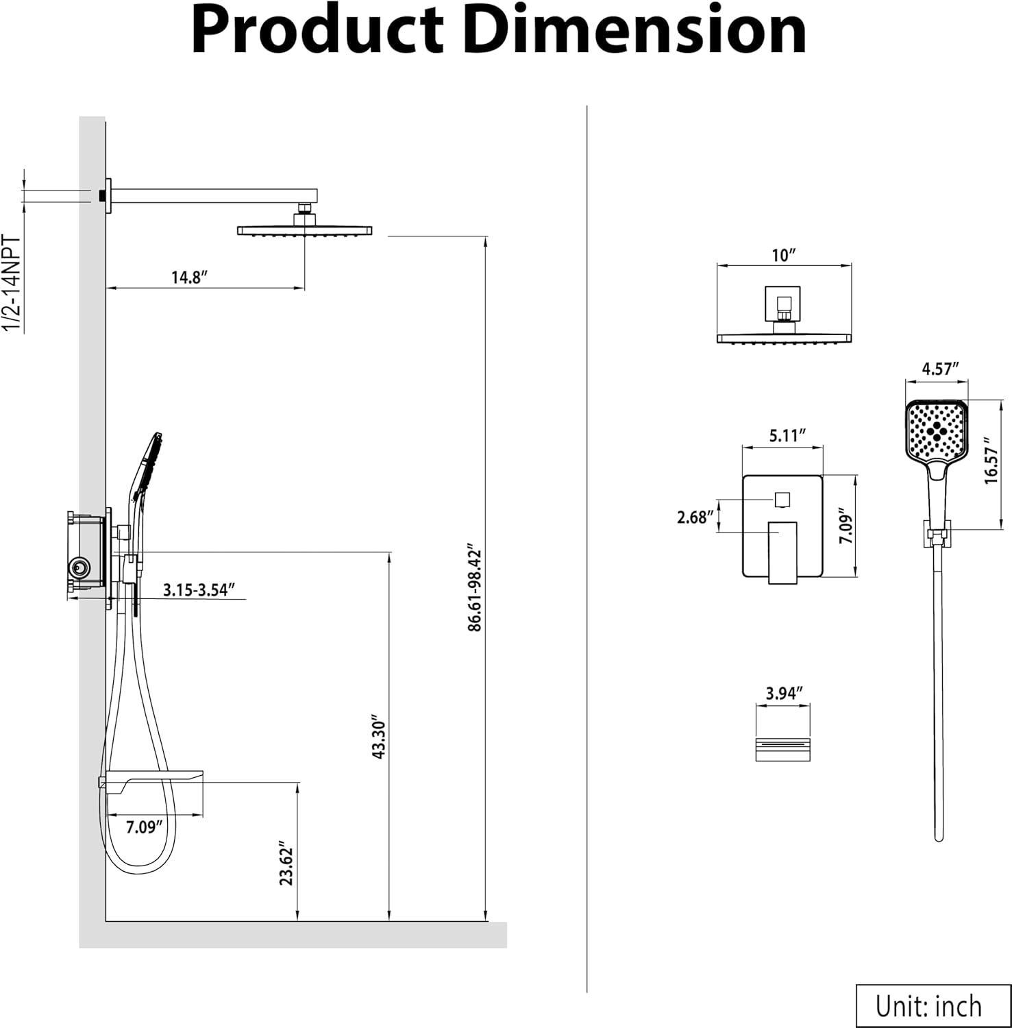 imageGabrylly Shower System 10 Inches Rain Shower Heads with Handheld Spray Combo Wall Mounted Shower Faucets Sets Complete with Shower Valve Kit Shower Head and Handle Set Matte Blackbrushed gold