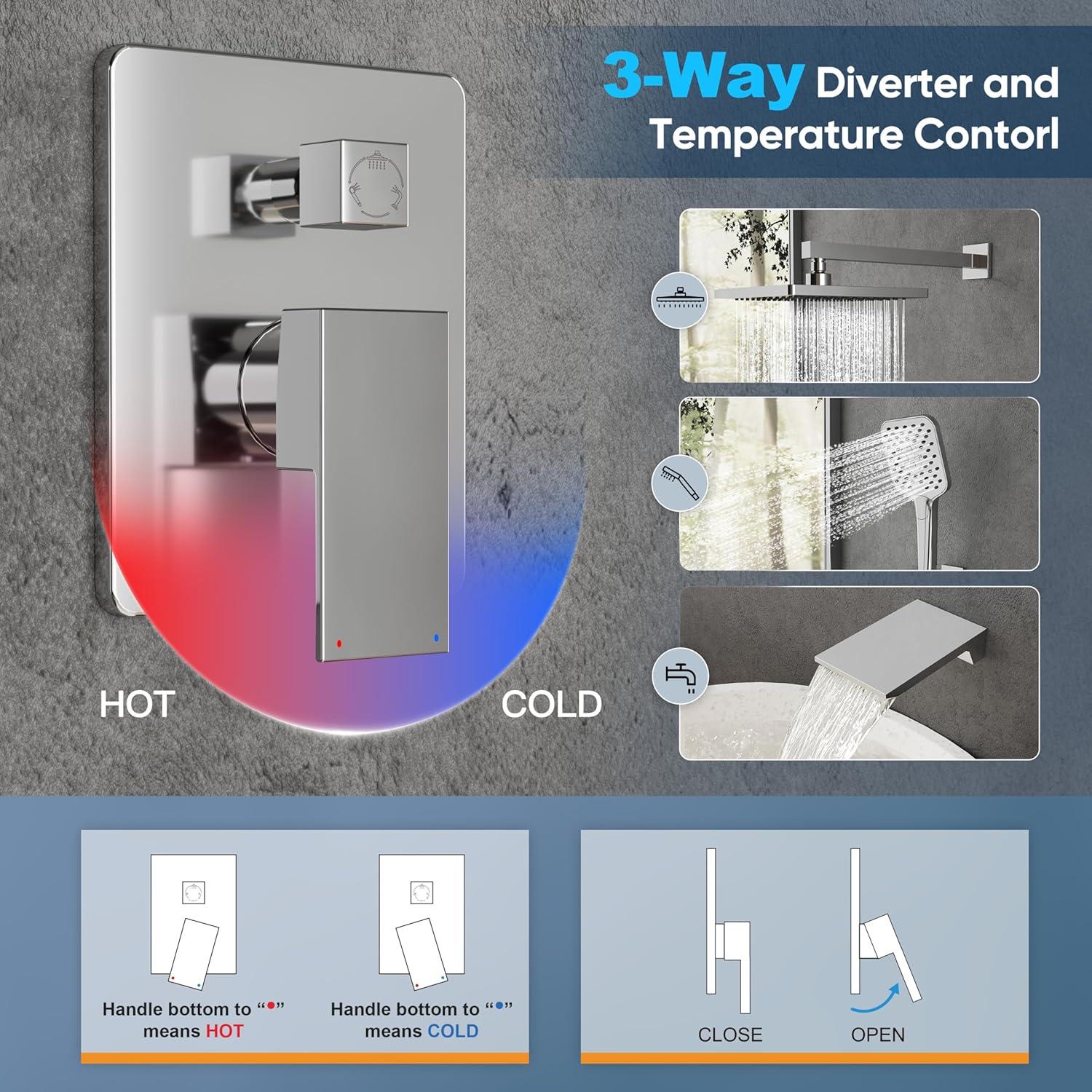 imageGabrylly Shower System 10 Inches Rain Shower Heads with Handheld Spray Combo Wall Mounted Shower Faucets Sets Complete with Shower Valve Kit Shower Head and Handle Set Matte BlackChrome