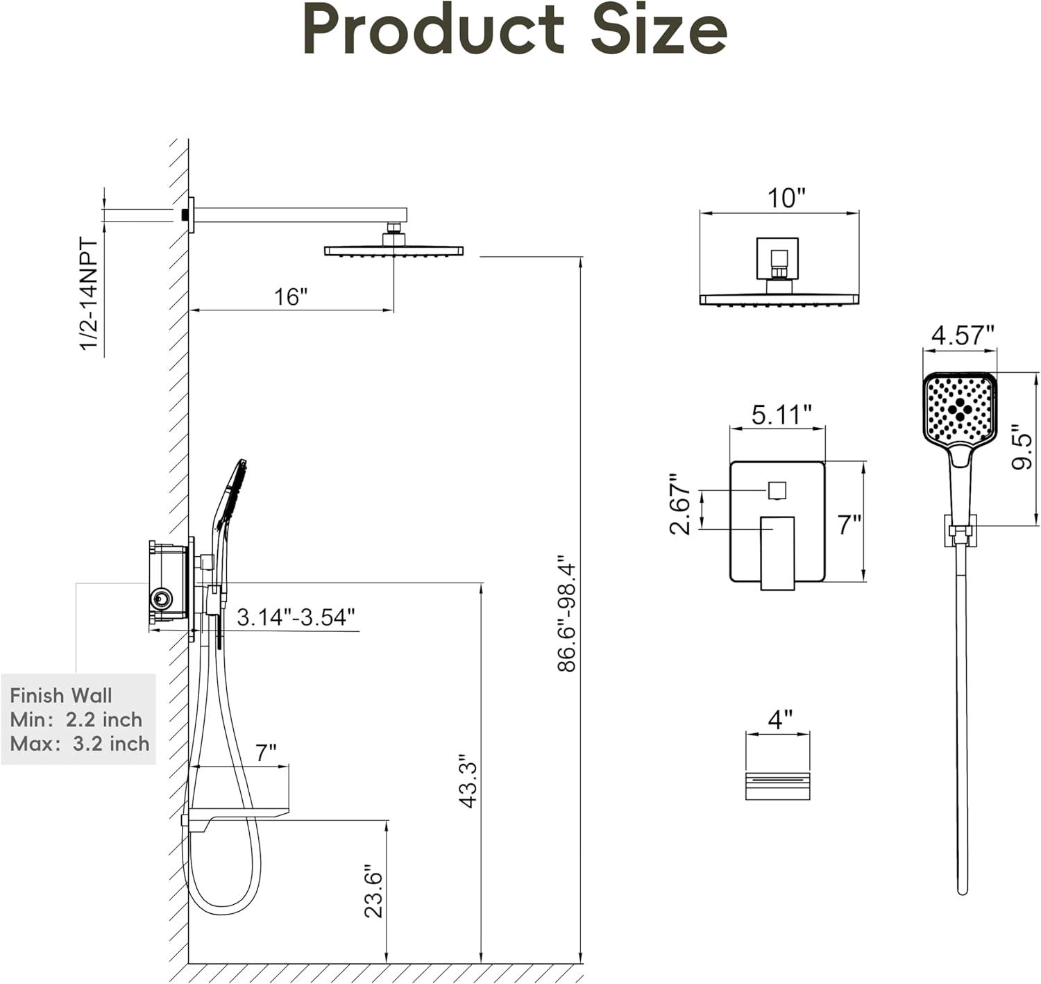 imageGabrylly Shower System 10 Inches Rain Shower Heads with Handheld Spray Combo Wall Mounted Shower Faucets Sets Complete with Shower Valve Kit Shower Head and Handle Set Matte BlackBrushed Nickel