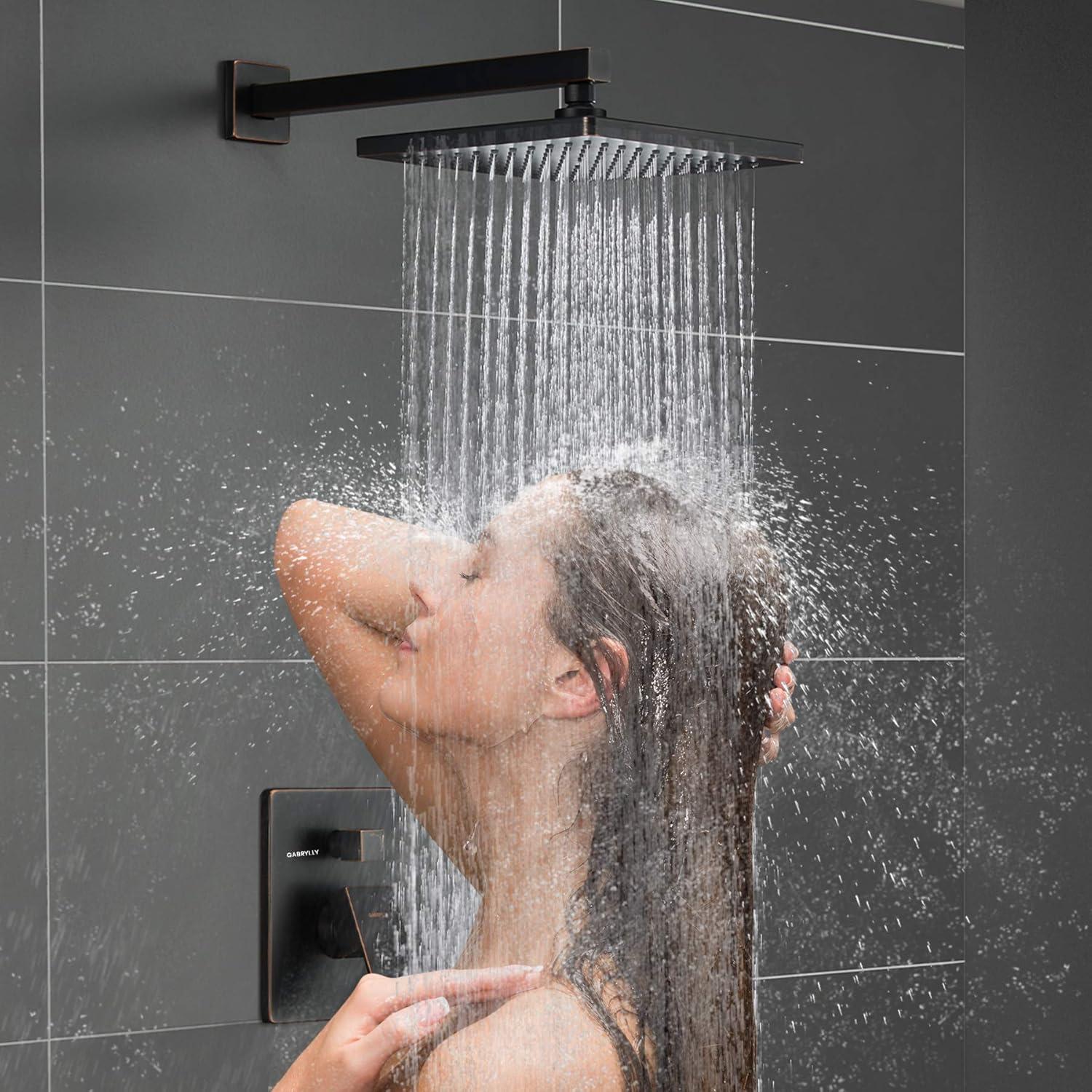 imageGabrylly Shower System 10 Inches Rain Shower Heads with Handheld Spray Combo Wall Mounted Shower Faucets Sets Complete with Shower Valve Kit Shower Head and Handle Set Matte BlackOil Rubbed Bronze