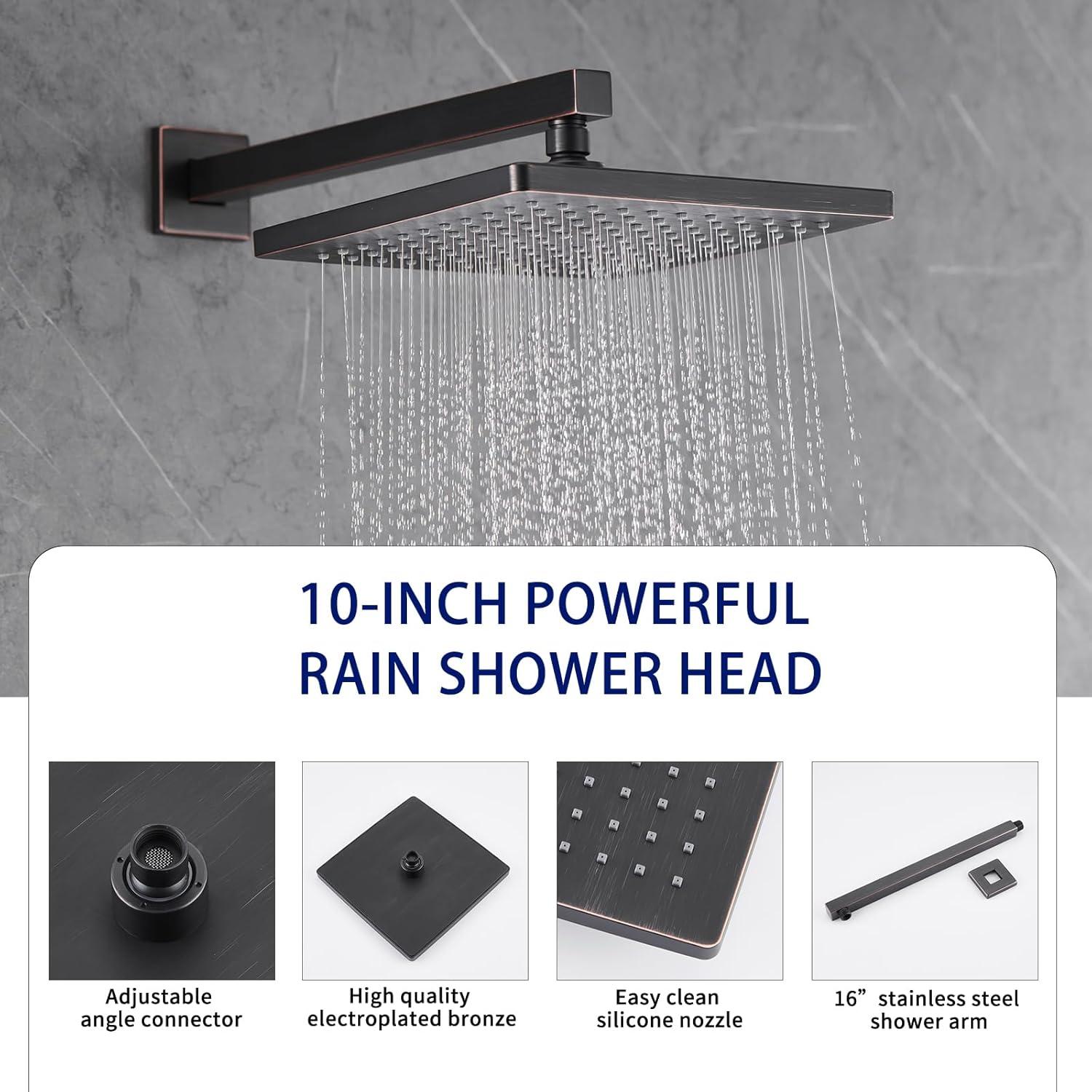 imageGabrylly Shower System 10 Inches Rain Shower Heads with Handheld Spray Combo Wall Mounted Shower Faucets Sets Complete with Shower Valve Kit Shower Head and Handle Set Matte BlackOil Rubbed Bronze