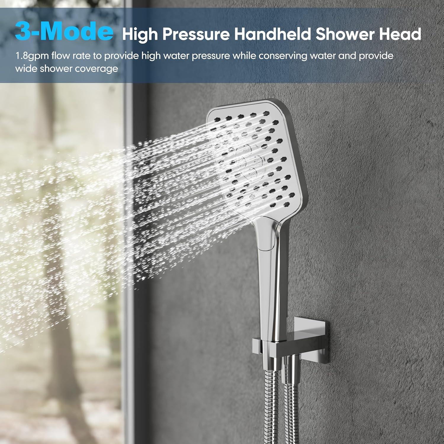 imageGabrylly Shower System 10 Inches Rain Shower Heads with Handheld Spray Combo Wall Mounted Shower Faucets Sets Complete with Shower Valve Kit Shower Head and Handle Set Matte BlackChrome