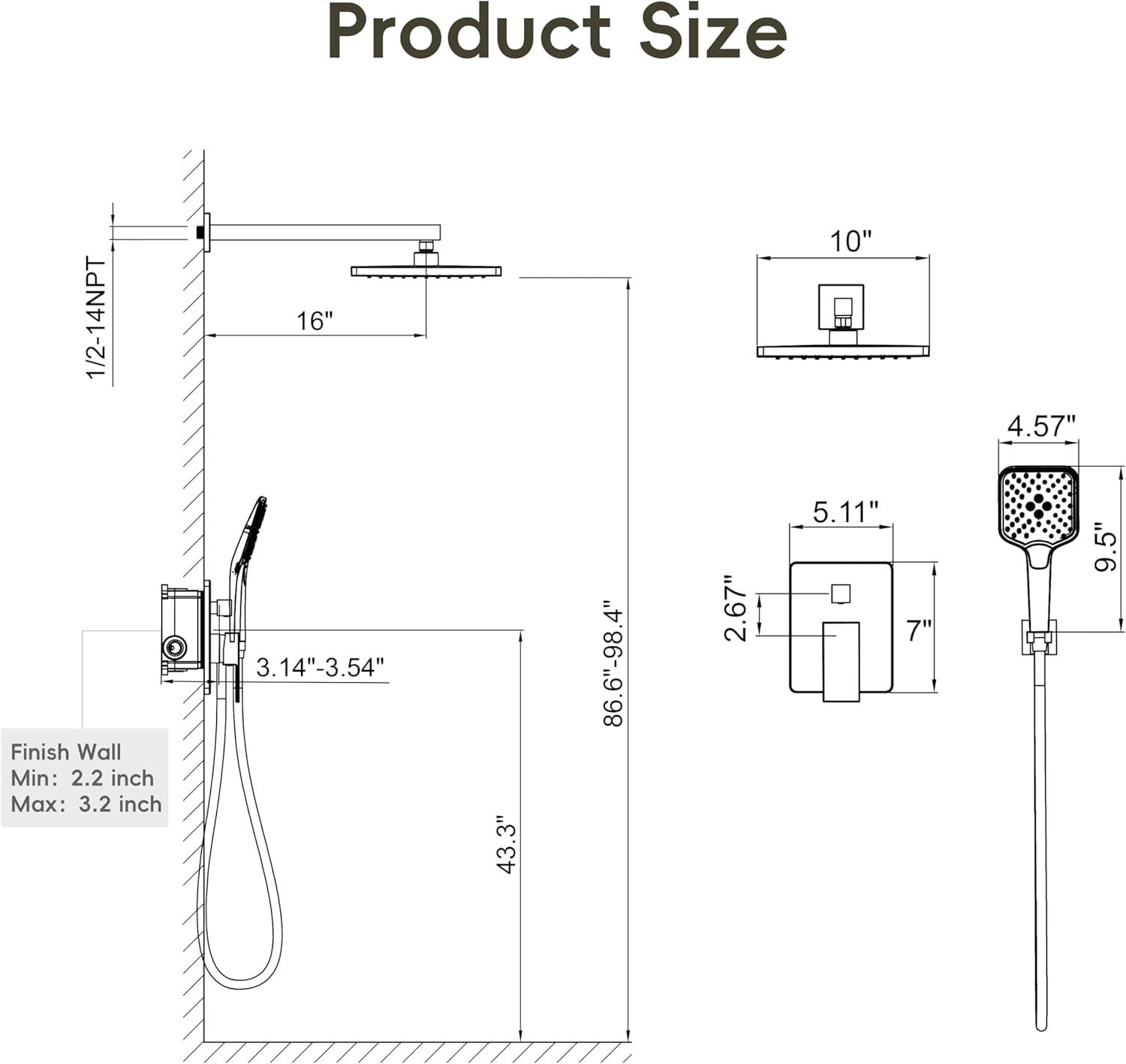 imageGabrylly Shower System 10 Inches Rain Shower Heads with Handheld Spray Combo Wall Mounted Shower Faucets Sets Complete with Shower Valve Kit Shower Head and Handle Set Matte BlackChrome
