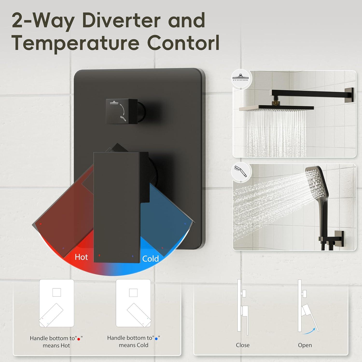 imageGabrylly Shower System 10 Inches Rain Shower Heads with Handheld Spray Combo Wall Mounted Shower Faucets Sets Complete with Shower Valve Kit Shower Head and Handle Set Matte BlackMatte Black