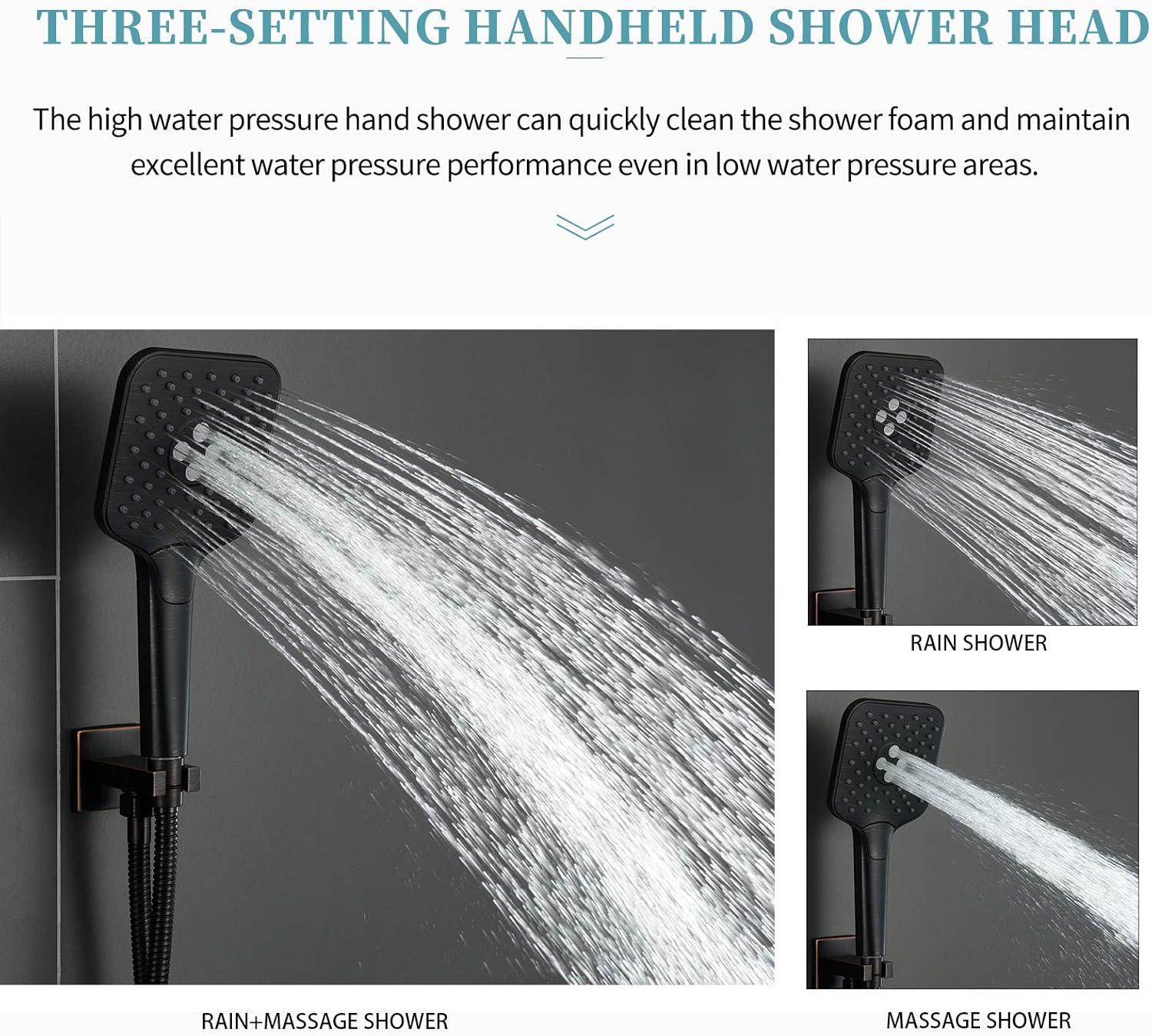 imageGabrylly Shower System 10 Inches Rain Shower Heads with Handheld Spray Combo Wall Mounted Shower Faucets Sets Complete with Shower Valve Kit Shower Head and Handle Set Matte BlackOil Rubbed Bronze