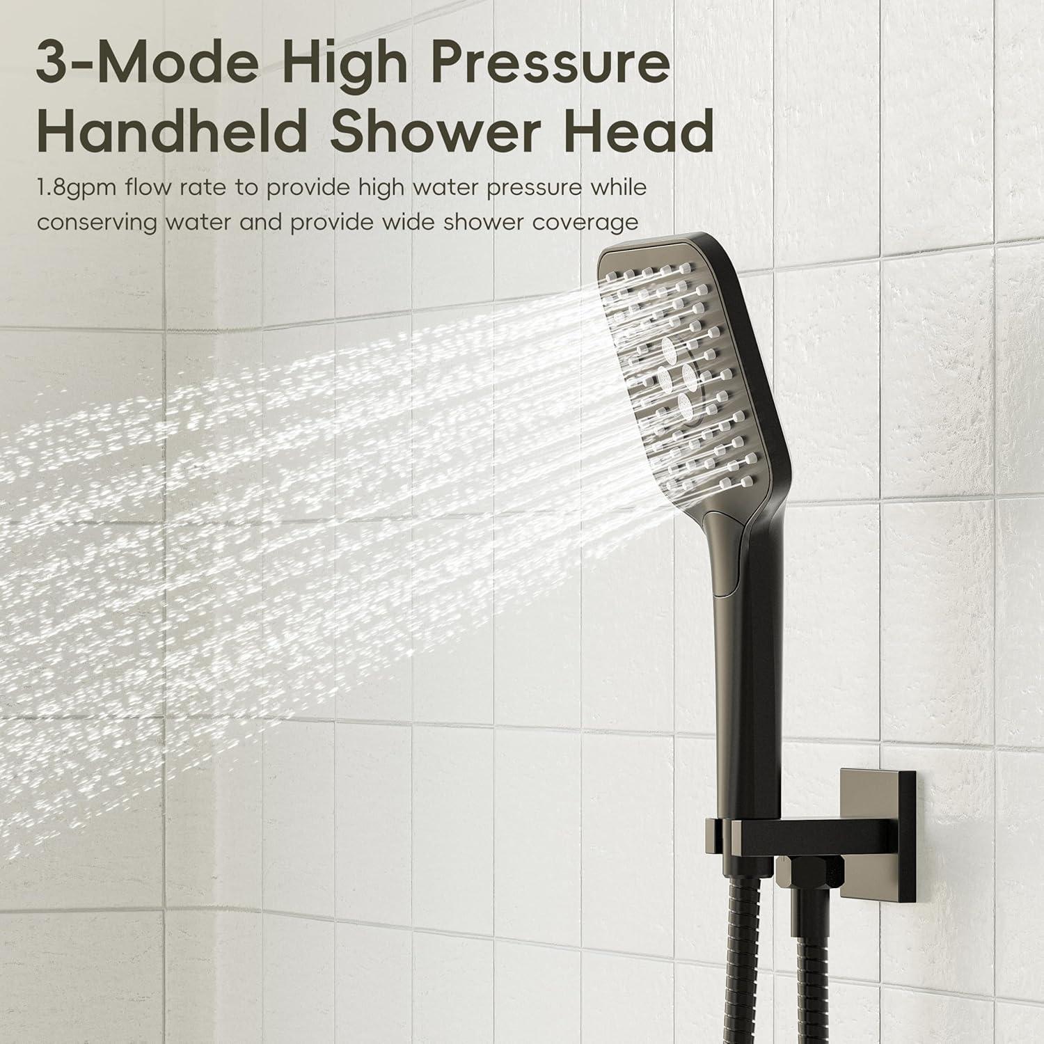 imageGabrylly Shower System 10 Inches Rain Shower Heads with Handheld Spray Combo Wall Mounted Shower Faucets Sets Complete with Shower Valve Kit Shower Head and Handle Set Matte BlackMatte Black