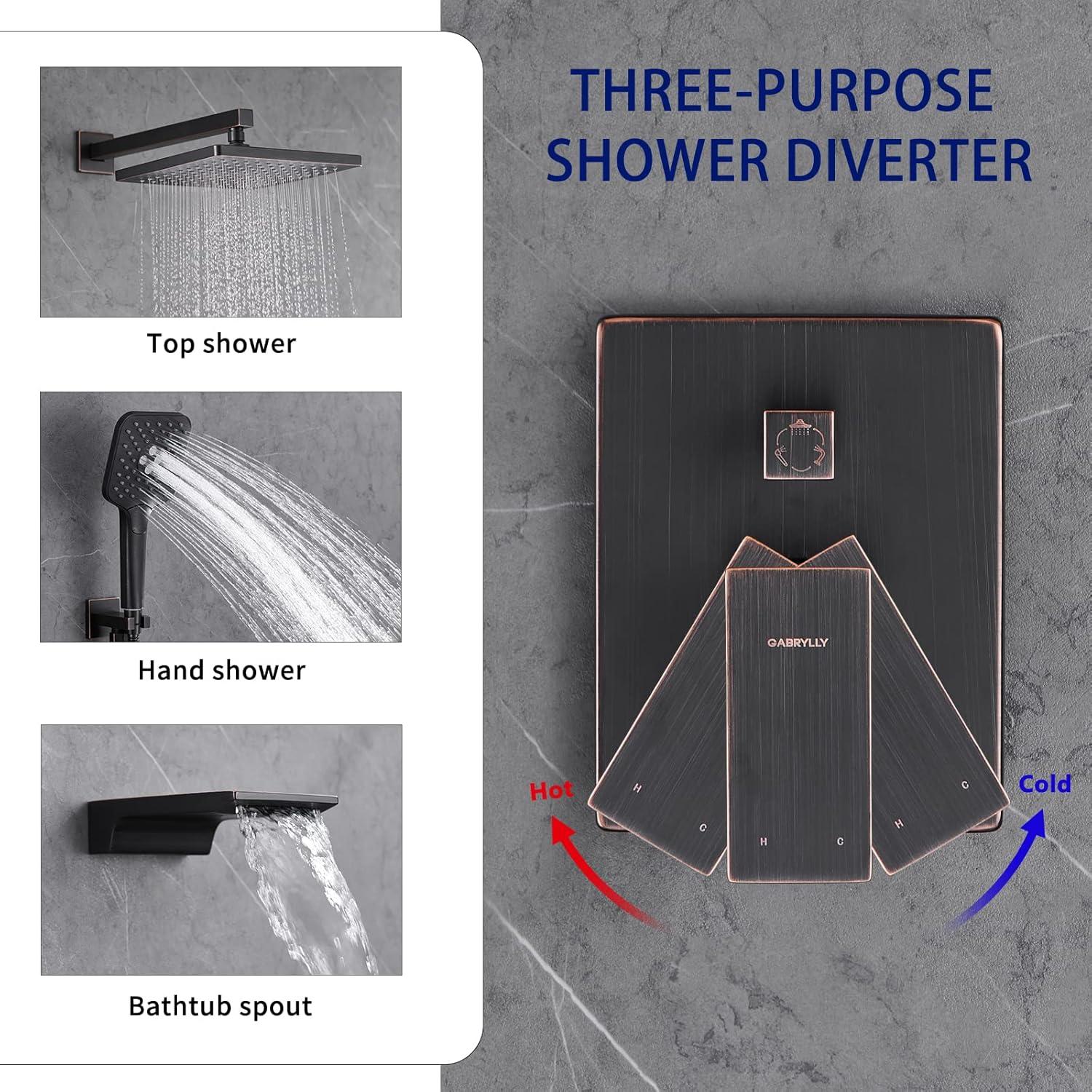 imageGabrylly Shower System 10 Inches Rain Shower Heads with Handheld Spray Combo Wall Mounted Shower Faucets Sets Complete with Shower Valve Kit Shower Head and Handle Set Matte BlackOil Rubbed Bronze