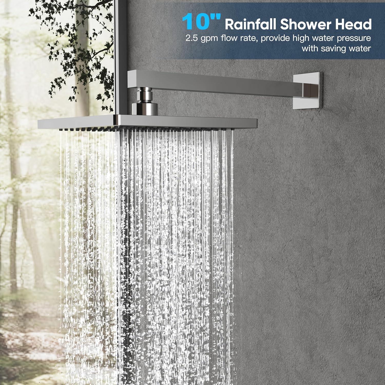 imageGabrylly Shower System 10 Inches Rain Shower Heads with Handheld Spray Combo Wall Mounted Shower Faucets Sets Complete with Shower Valve Kit Shower Head and Handle Set Matte BlackChrome