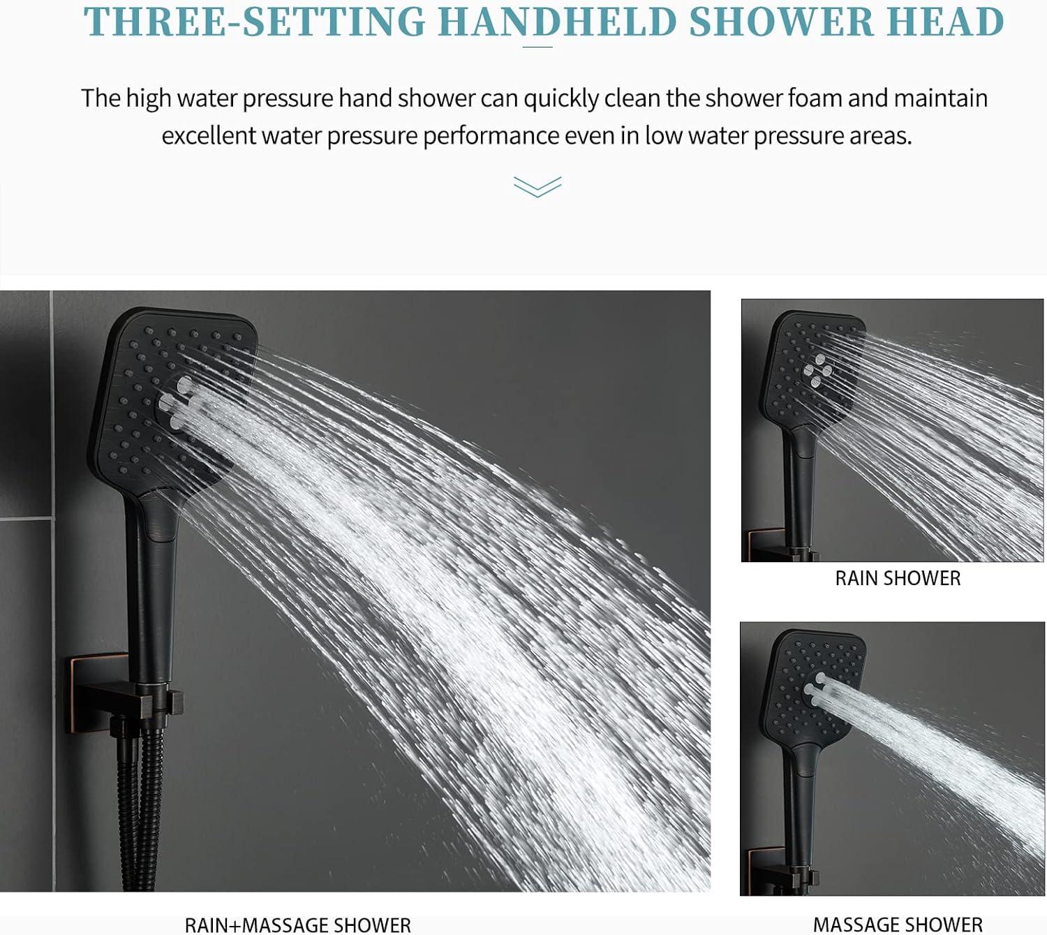 imageGabrylly Shower System 10 Inches Rain Shower Heads with Handheld Spray Combo Wall Mounted Shower Faucets Sets Complete with Shower Valve Kit Shower Head and Handle Set Matte BlackOil Rubbed Bronze