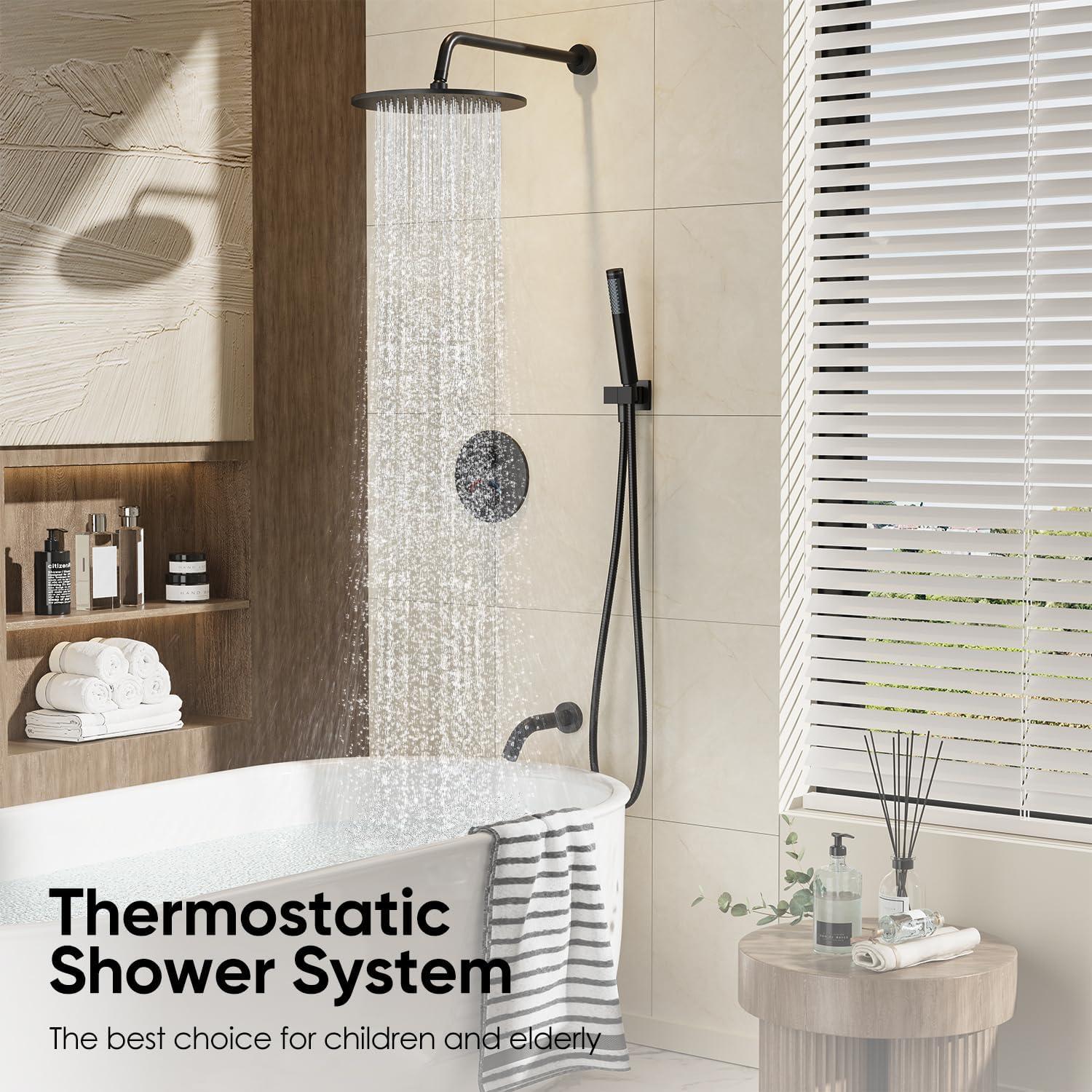 imageGabrylly Shower System Wall Mounted Shower Faucets Set with Shower Valve High Pressure 10quot Rain Shower head with Handheld Spray Combo 2 Way Rainfall Shower Head Set ChromeMatte Black