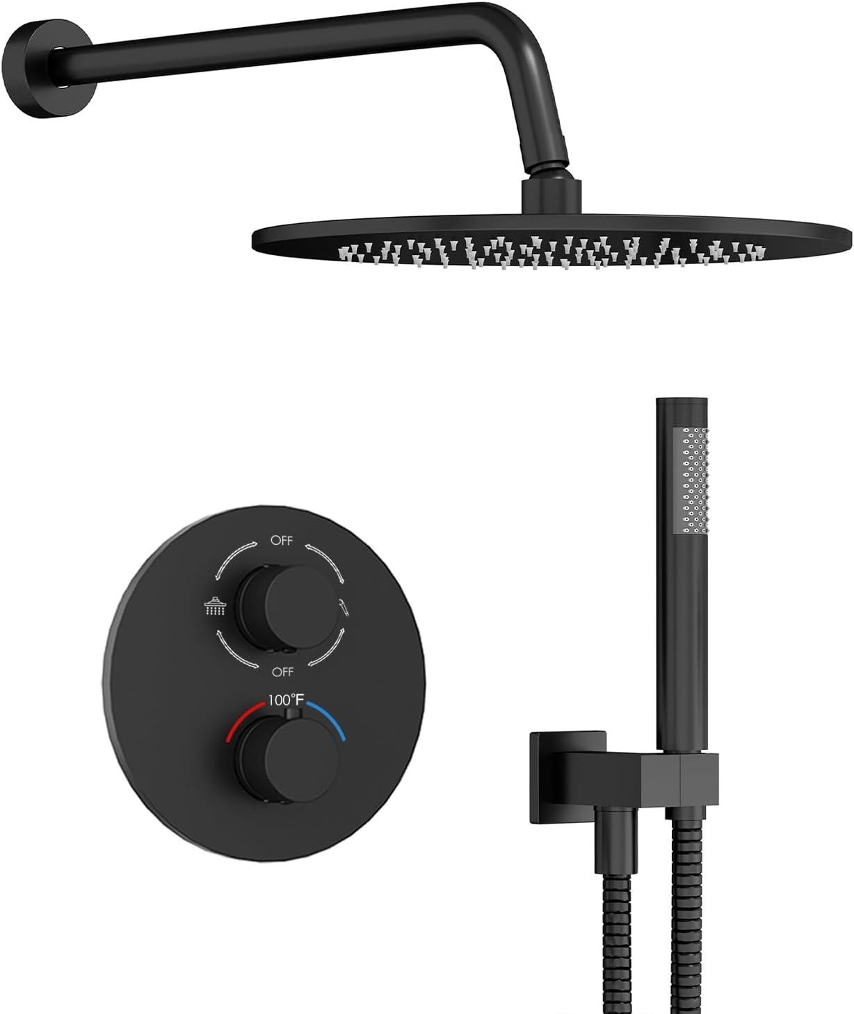 imageGabrylly Shower System Wall Mounted Shower Faucets Set with Shower Valve High Pressure 10quot Rain Shower head with Handheld Spray Combo 2 Way Rainfall Shower Head Set ChromeMatte Black