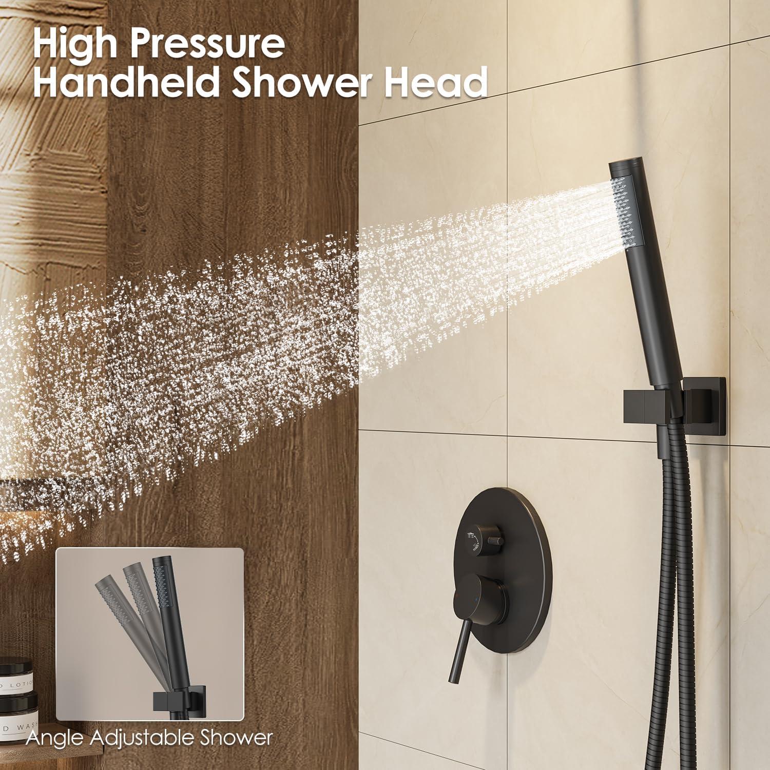 imageGabrylly Shower System Wall Mounted Shower Faucets Set with Shower Valve High Pressure 10quot Rain Shower head with Handheld Spray Combo 2 Way Rainfall Shower Head Set ChromeMatte Black