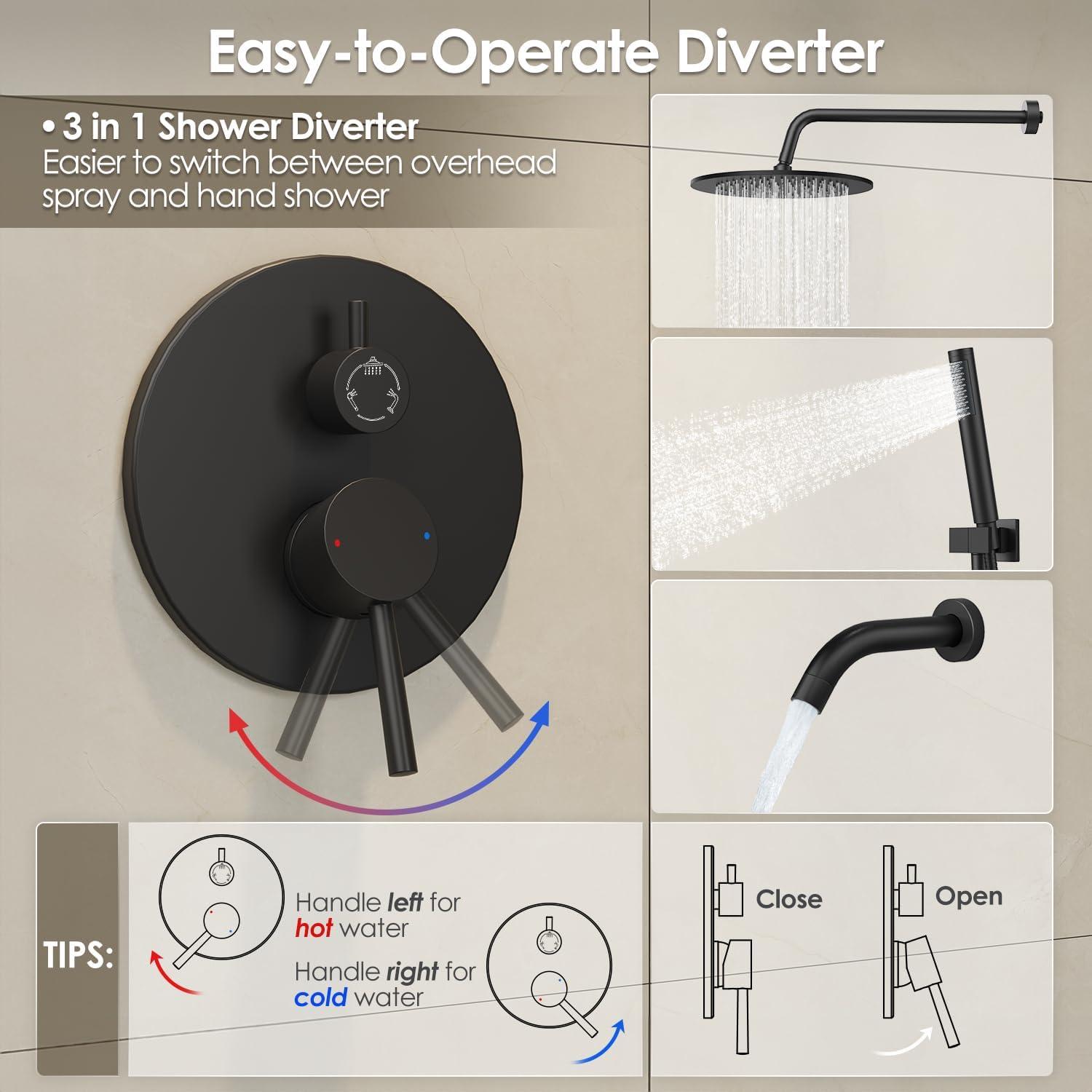 imageGabrylly Shower System Wall Mounted Shower Faucets Set with Shower Valve High Pressure 10quot Rain Shower head with Handheld Spray Combo 2 Way Rainfall Shower Head Set ChromeMatte Black