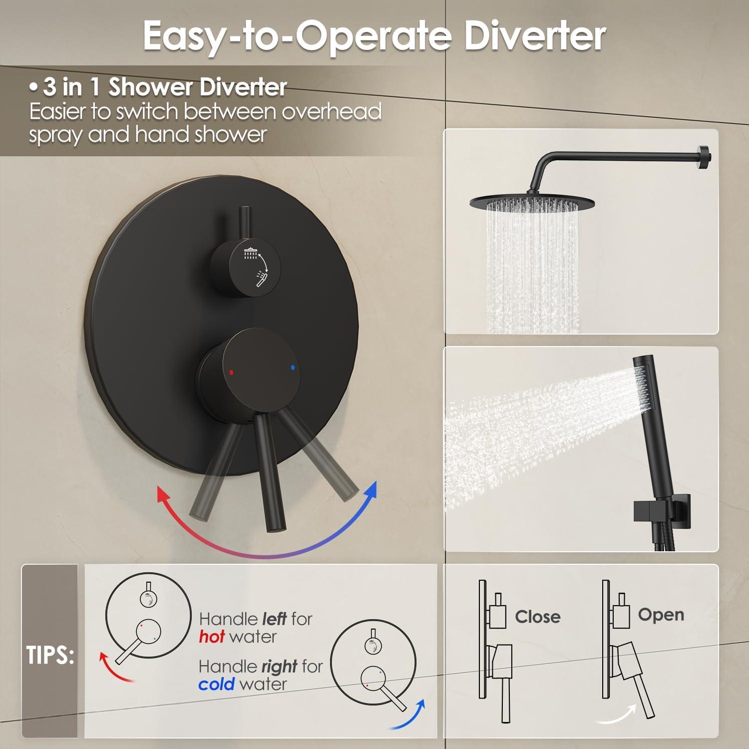 imageGabrylly Shower System Wall Mounted Shower Faucets Set with Shower Valve High Pressure 10quot Rain Shower head with Handheld Spray Combo 2 Way Rainfall Shower Head Set ChromeMatte Black