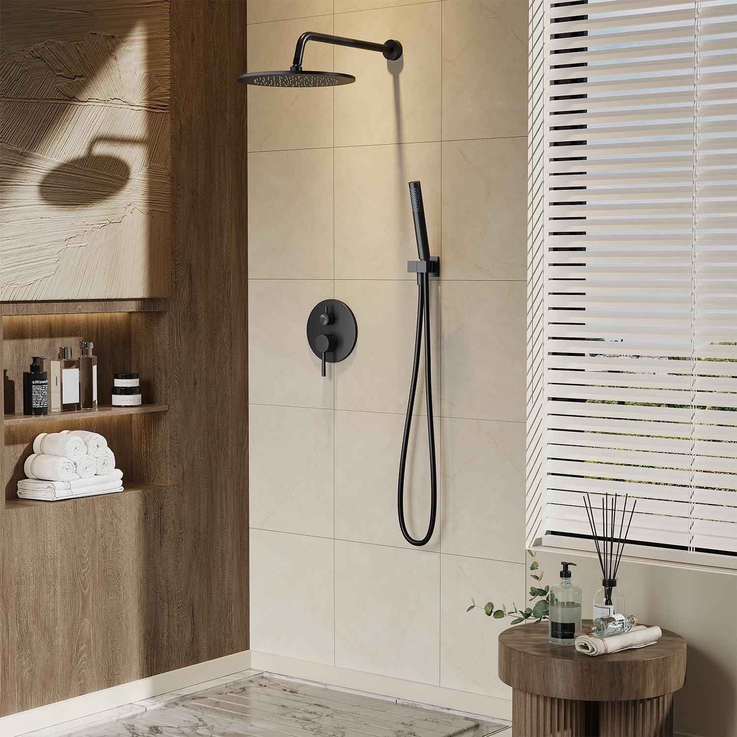 imageGabrylly Shower System Wall Mounted Shower Faucets Set with Shower Valve High Pressure 10quot Rain Shower head with Handheld Spray Combo 2 Way Rainfall Shower Head Set ChromeMatte Black