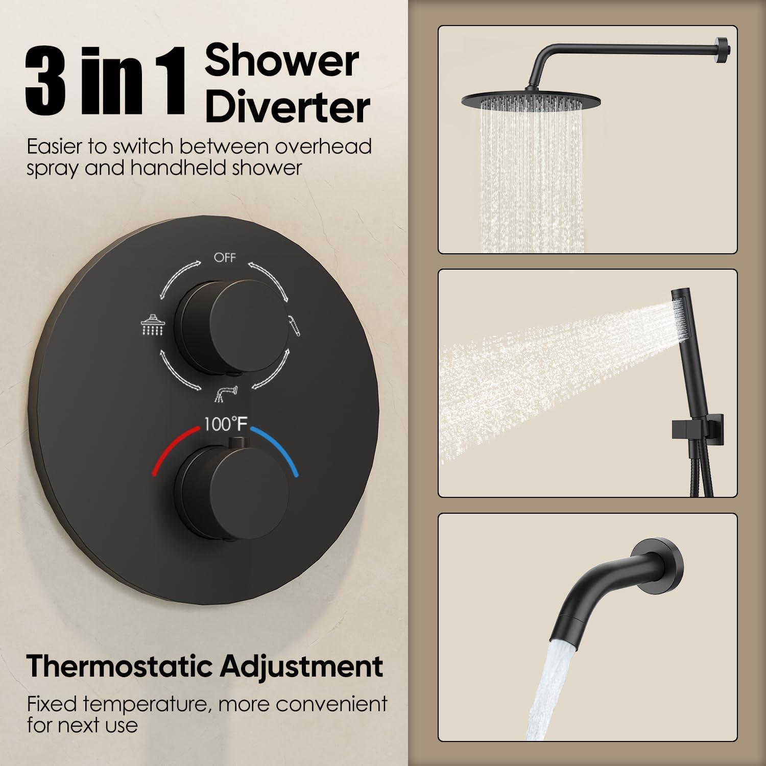 imageGabrylly Shower System Wall Mounted Shower Faucets Set with Shower Valve High Pressure 10quot Rain Shower head with Handheld Spray Combo 2 Way Rainfall Shower Head Set ChromeMatte Black