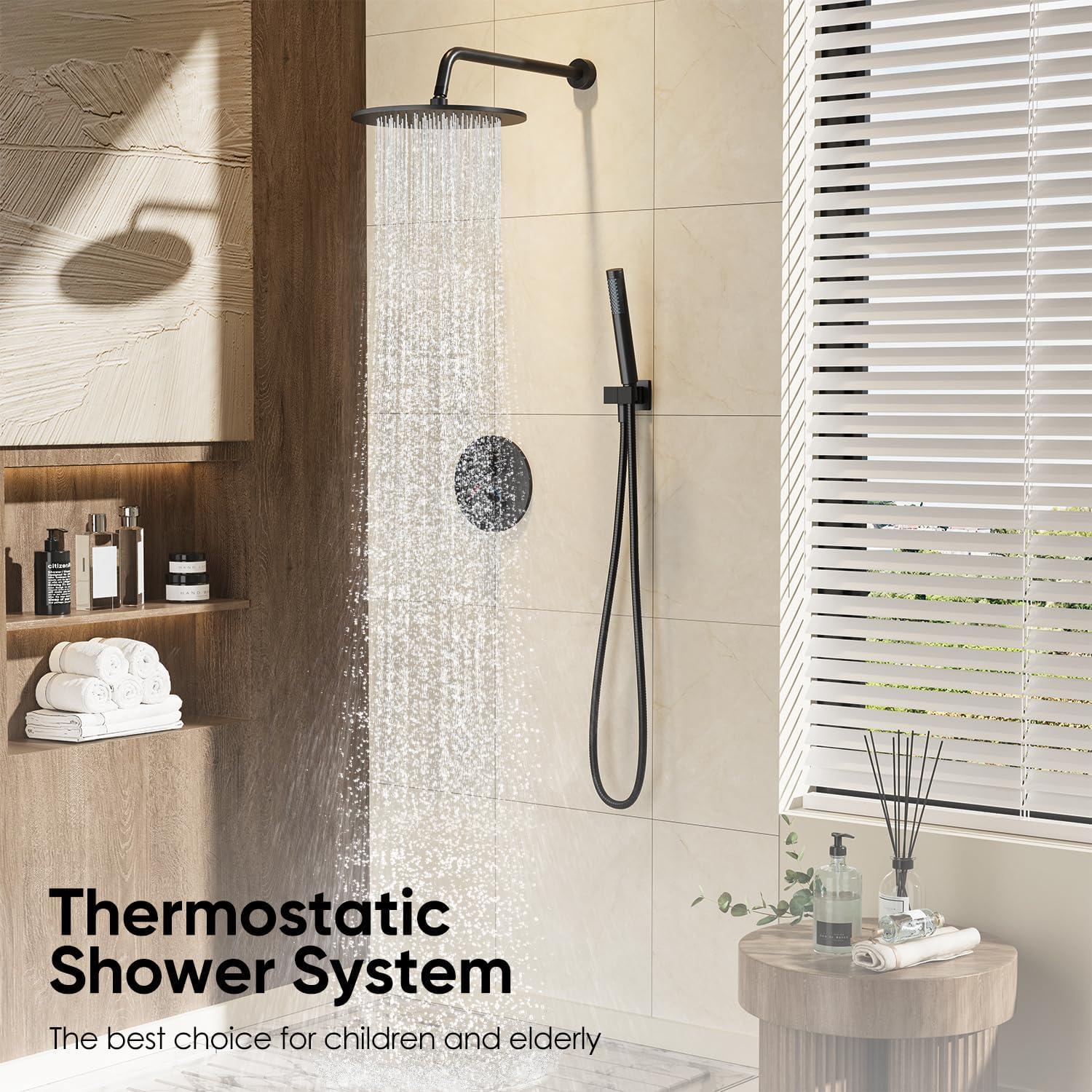 imageGabrylly Shower System Wall Mounted Shower Faucets Set with Shower Valve High Pressure 10quot Rain Shower head with Handheld Spray Combo 2 Way Rainfall Shower Head Set ChromeMatte Black
