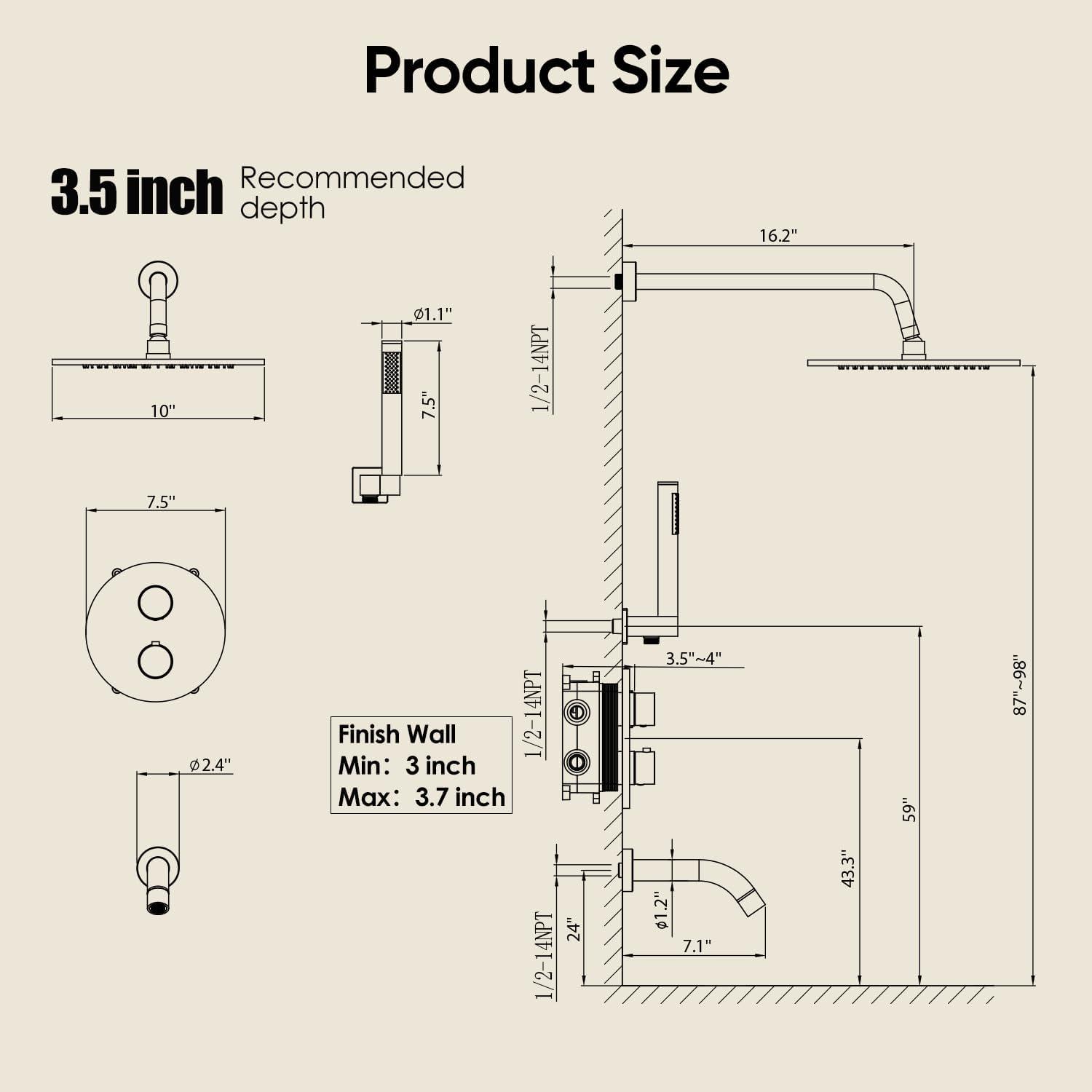 imageGabrylly Shower System Wall Mounted Shower Faucets Set with Shower Valve High Pressure 10quot Rain Shower head with Handheld Spray Combo 2 Way Rainfall Shower Head Set ChromeMatte Black